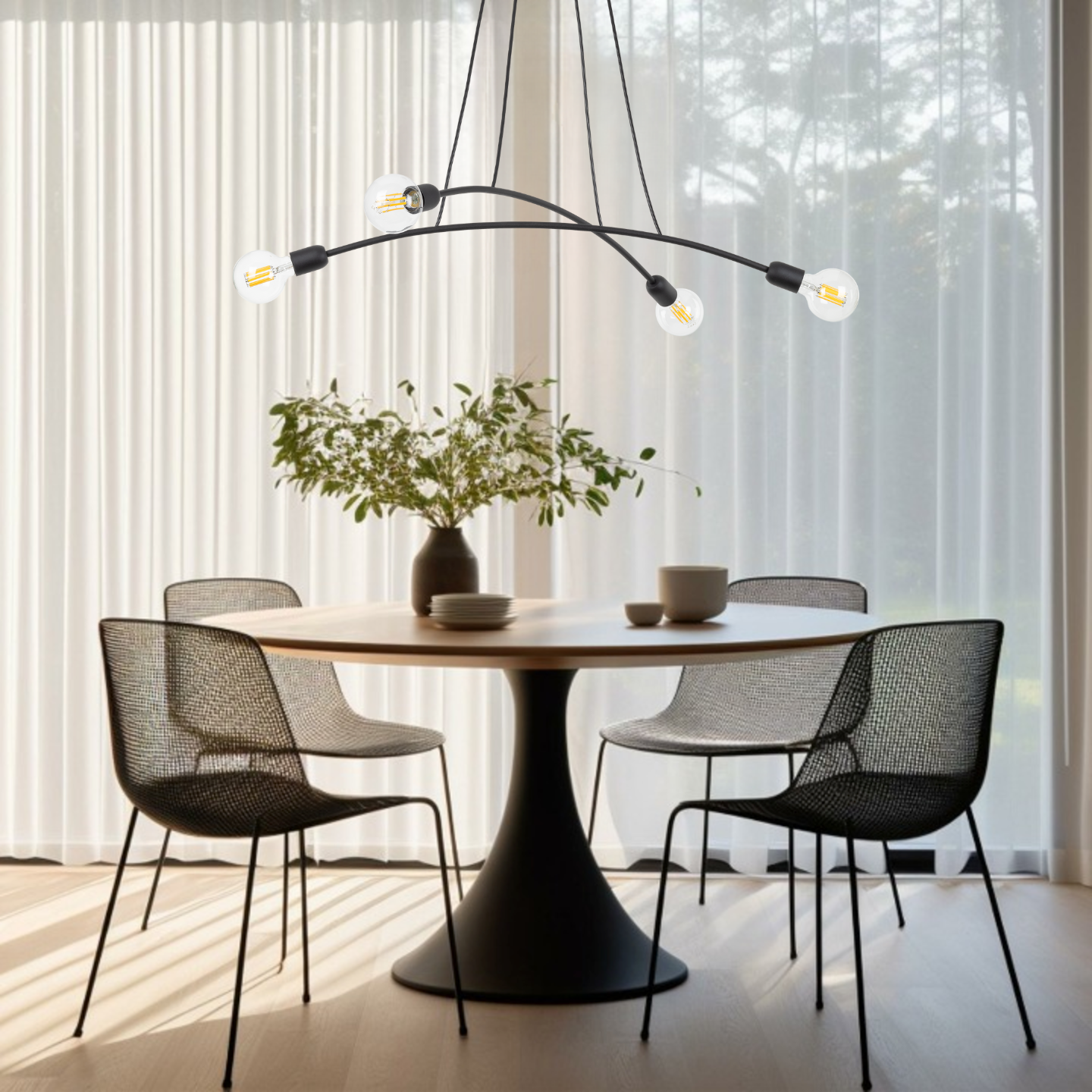 HELIX Black Minimalist 4-Light Pendant for Kitchen Island & Dining Table (Clearance)