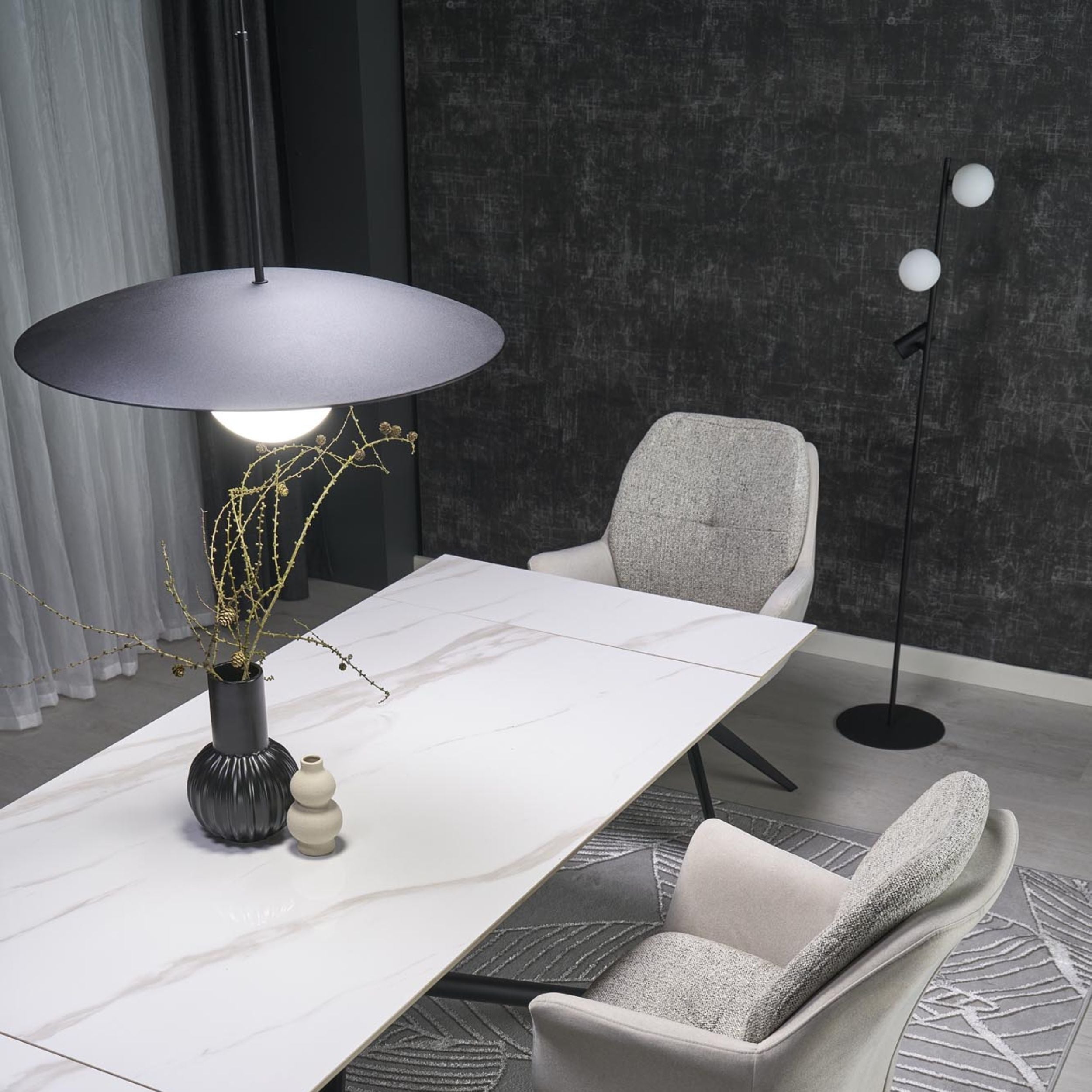 SLATE Mid-Century Modern Wide Dome Pendant Light for Kitchen Island & Dining Table