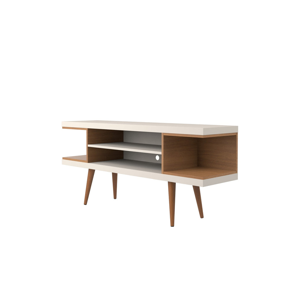 Eureka Modern 53.14" TV Stand with 4 Shelves - Off White Gloss/Maple Cream