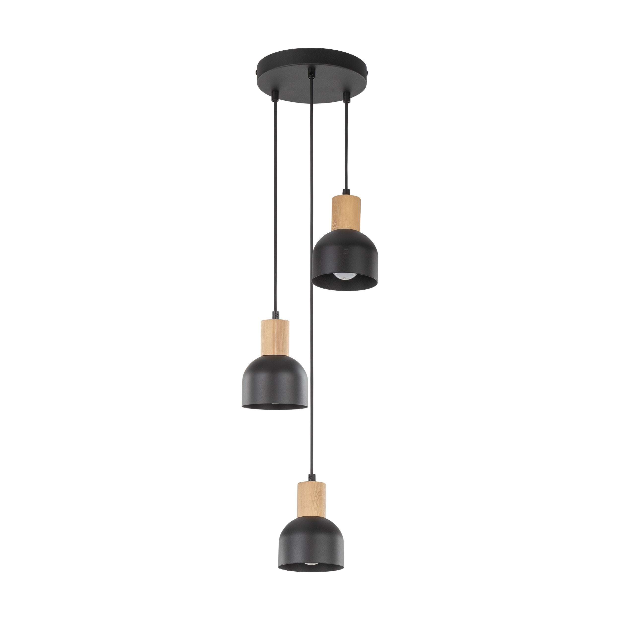 CAIRO Black & Wood 3-Light Pendant for Dining Room, Stairwell & Modern Interiors