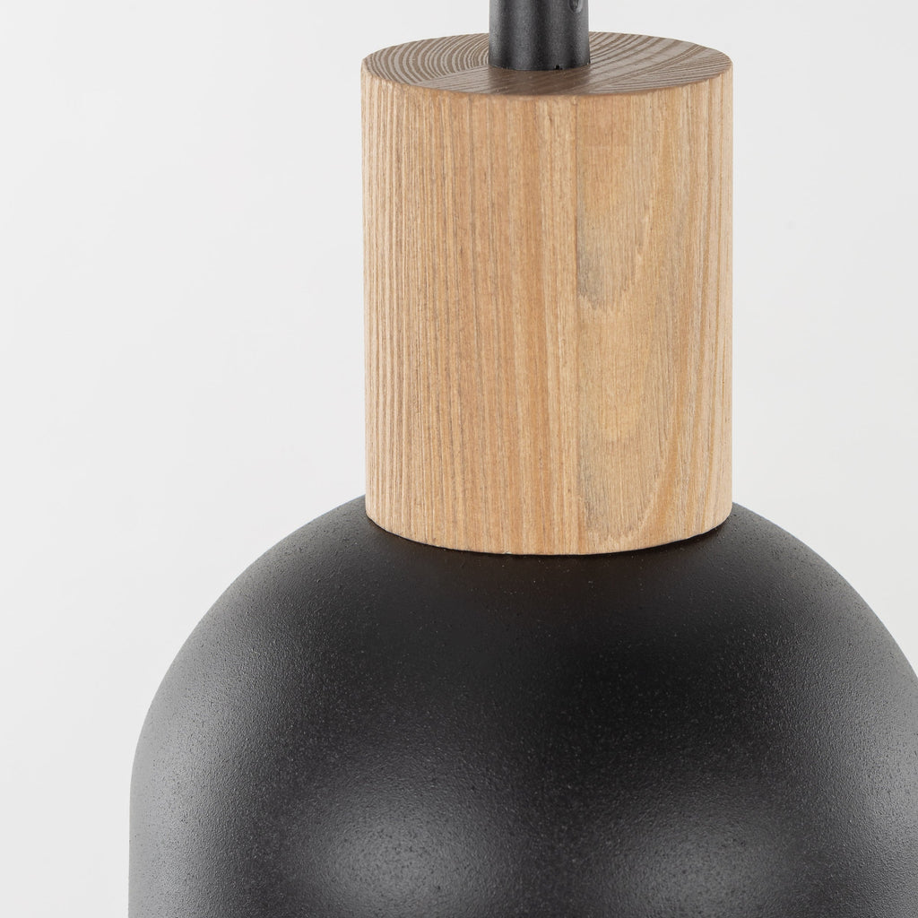 CAIRO Black & Wood 3-Light Pendant for Dining Room, Stairwell & Modern Interiors