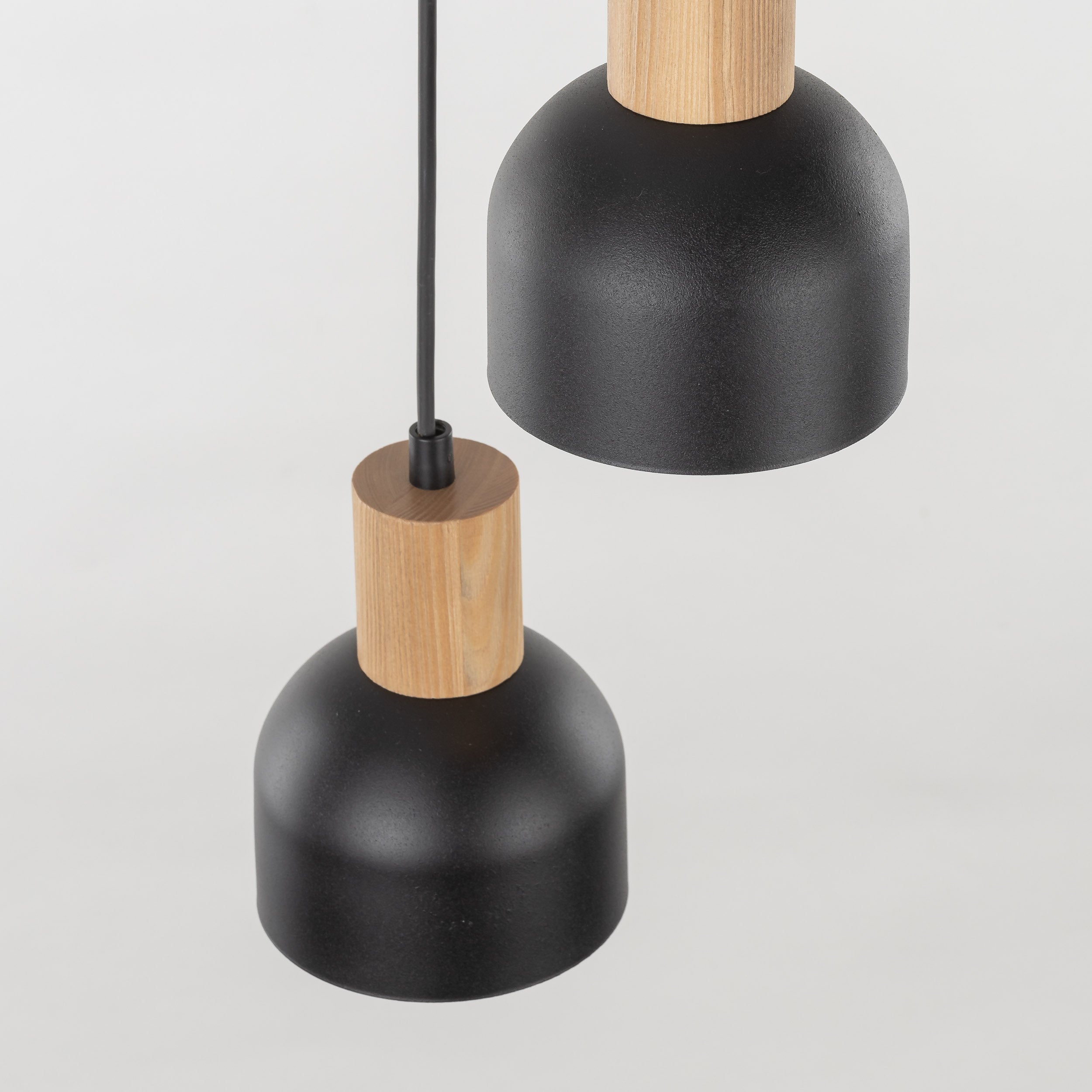 CAIRO Black & Wood 3-Light Pendant for Dining Room, Stairwell & Modern Interiors