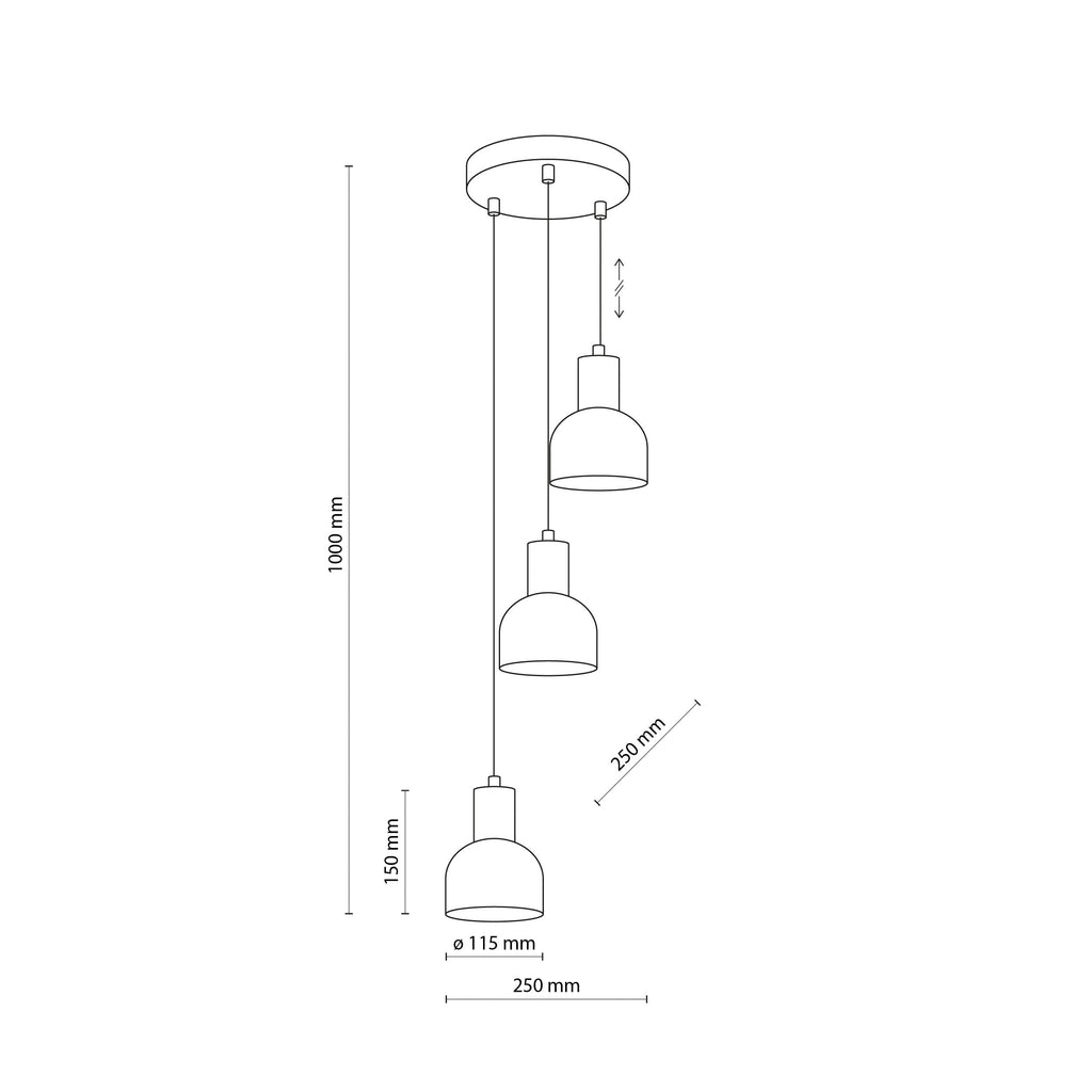 CAIRO Black & Wood 3-Light Pendant for Dining Room, Stairwell & Modern Interiors