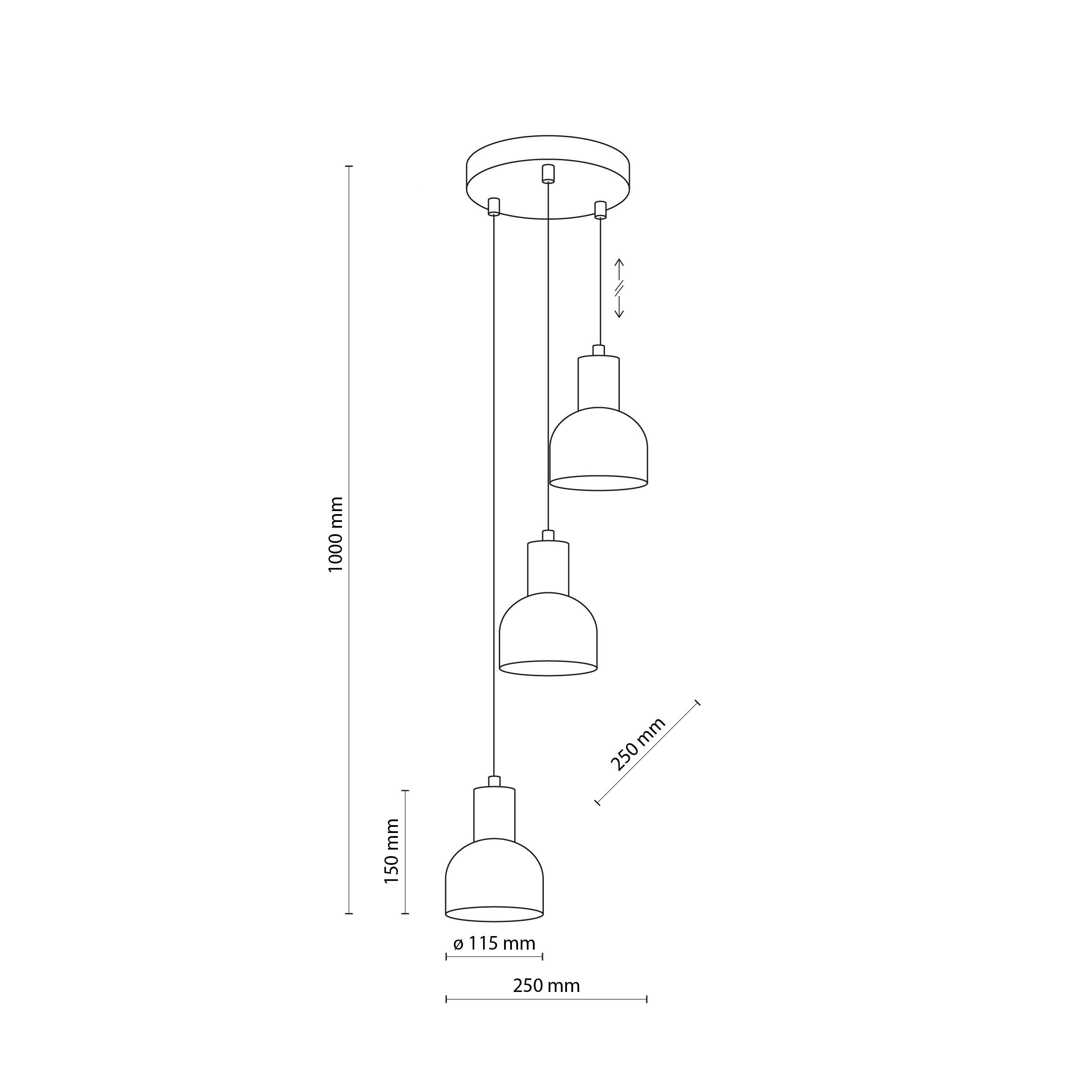 CAIRO Black & Wood 3-Light Pendant for Dining Room, Stairwell & Modern Interiors