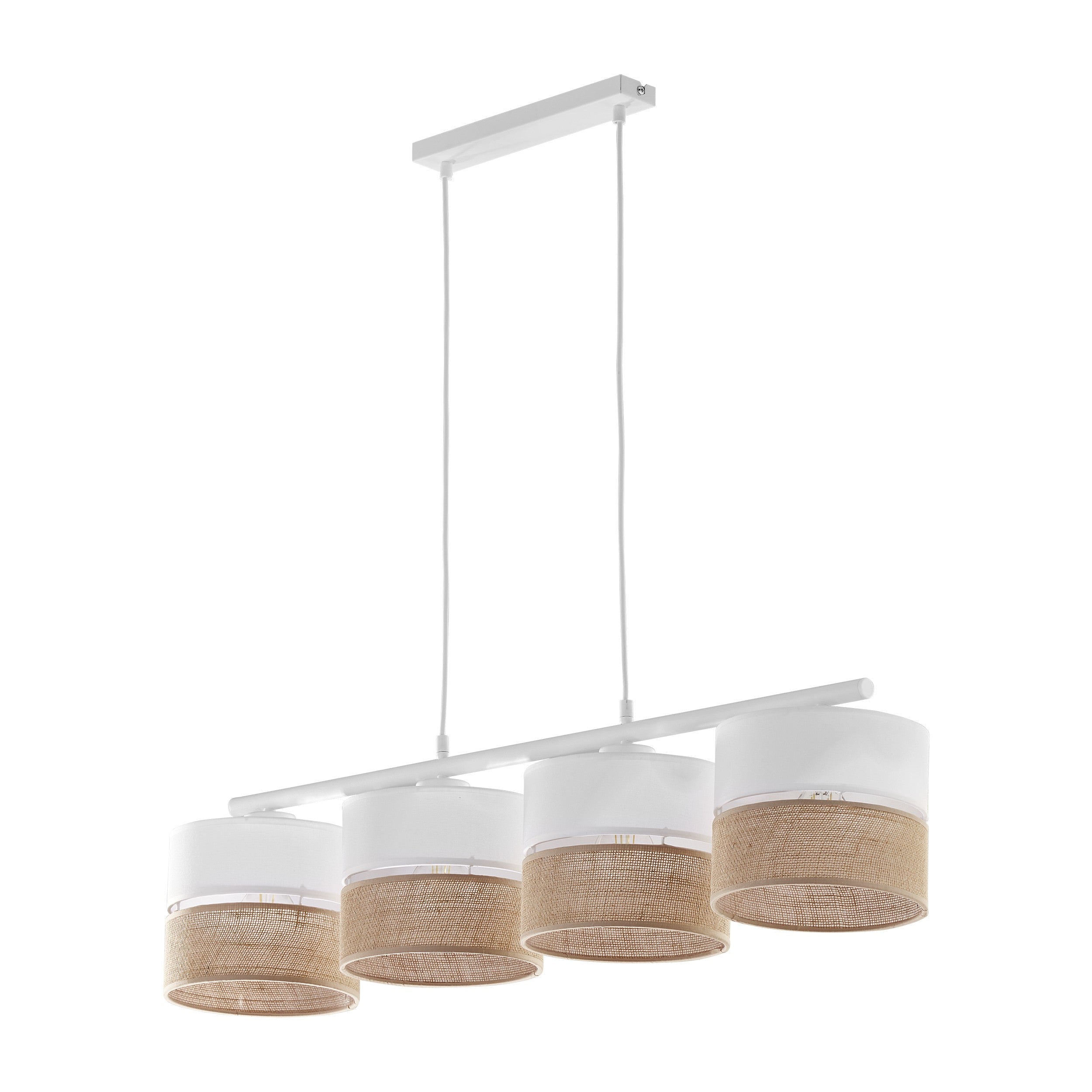 Linobianco 4-Light Linear Pendant with Linen & Jute Shades for Kitchen Island & Dining Table