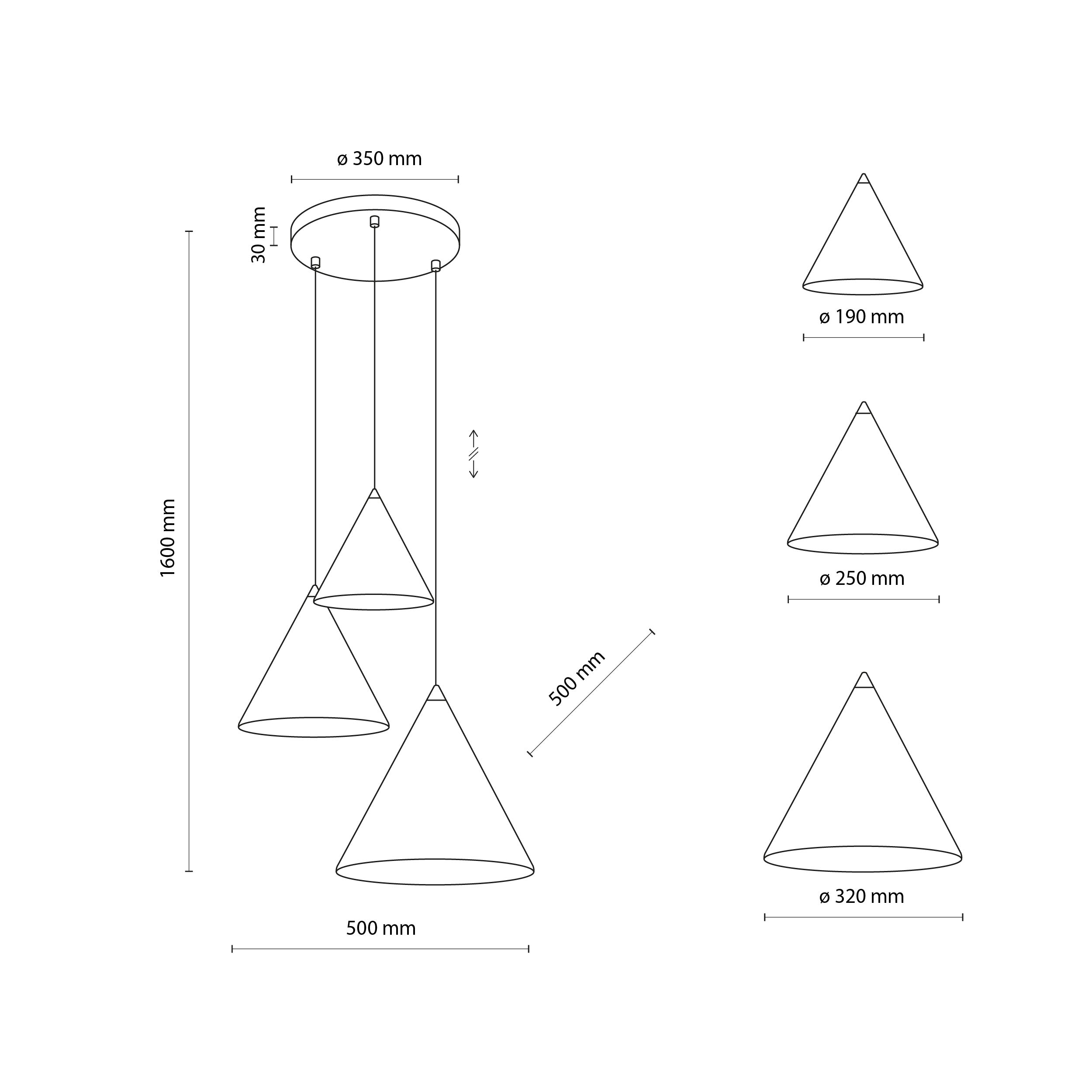 CONO Mix 3-Light Steel Cone Pendant for Kitchen Island & Dining Table