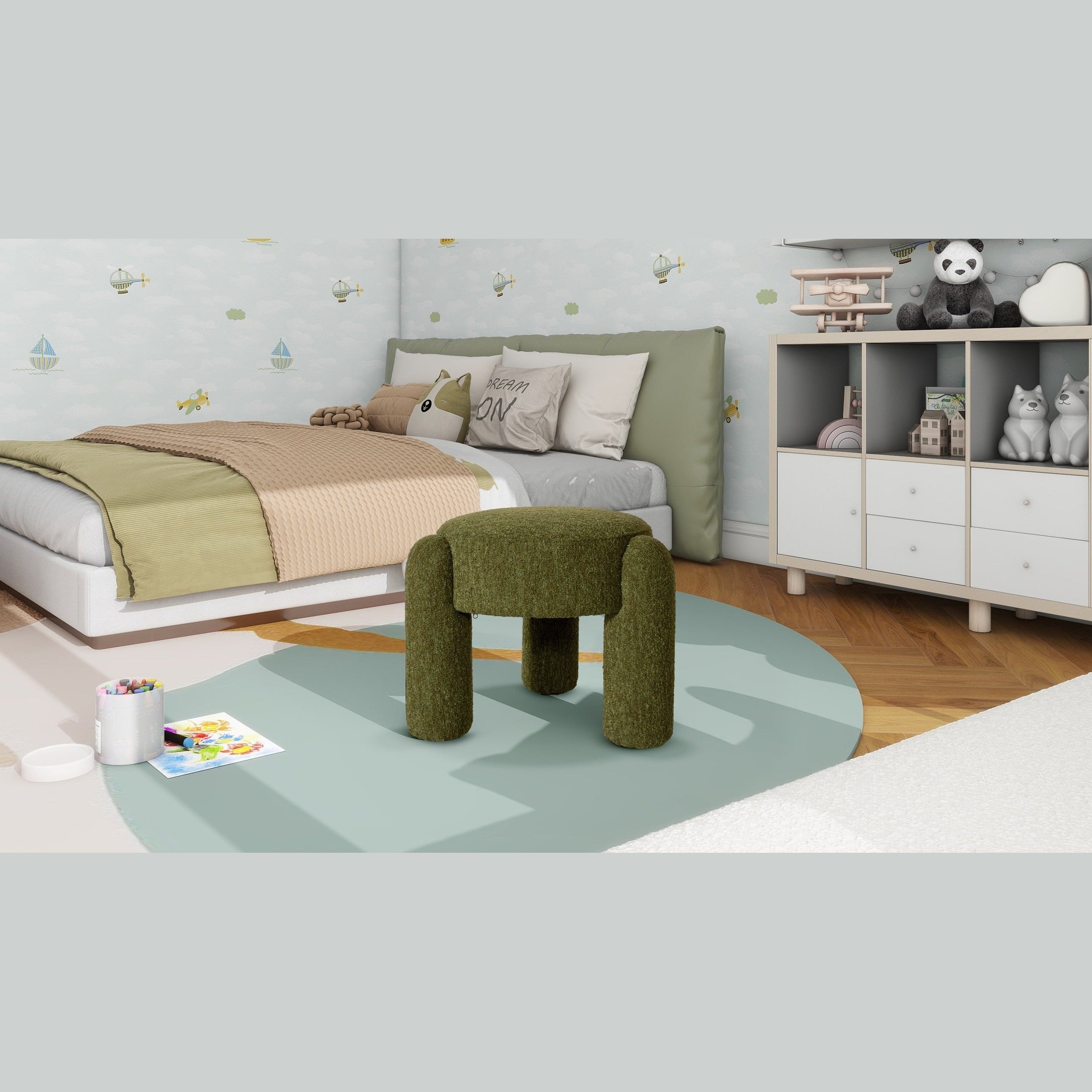 Olea Boucle Ottoman - Moss Green