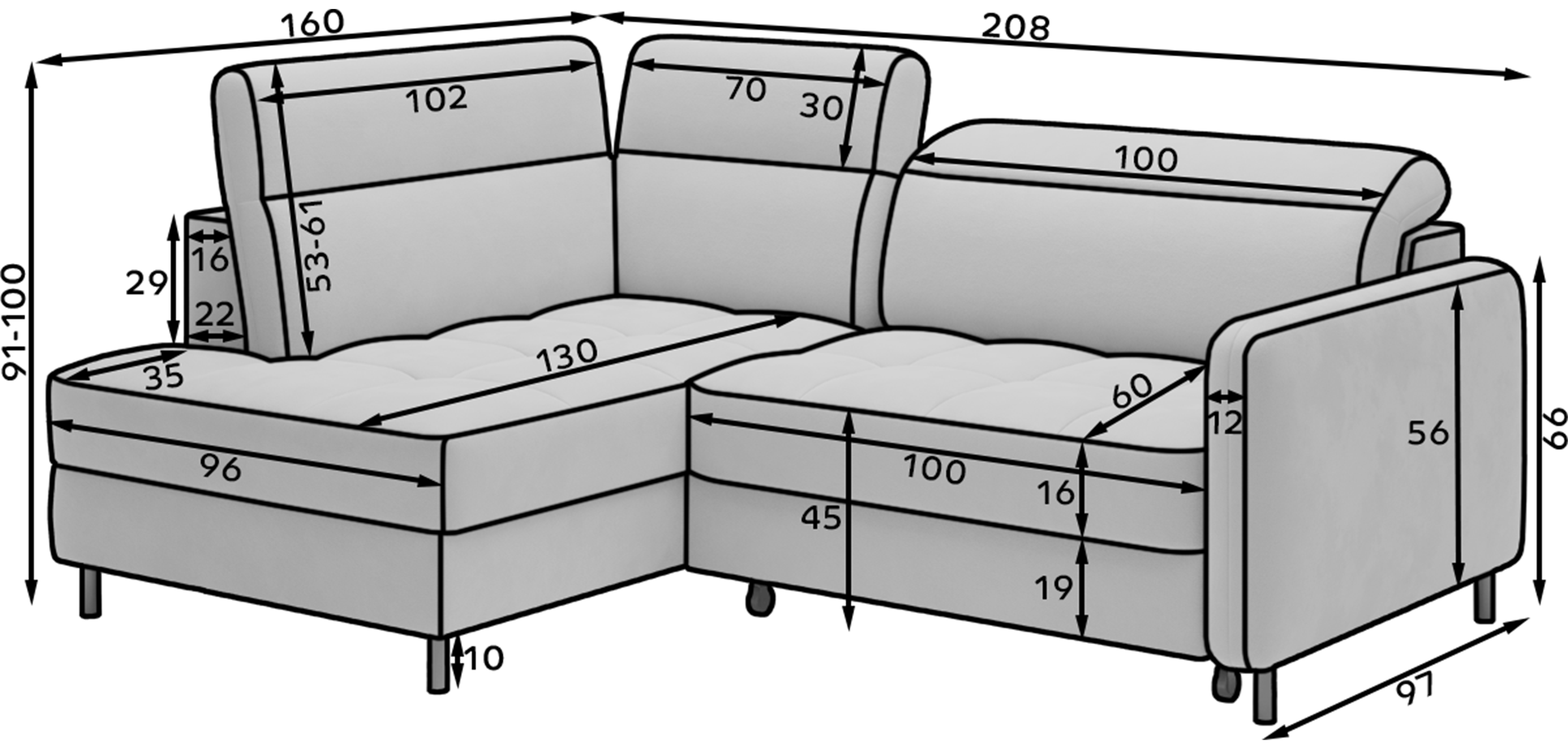 Barea 3 Seater Storage Sleeper Chaise Sofa - Mustard