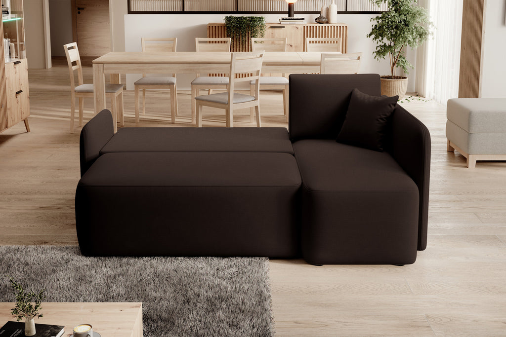 Hadson 3 Seater Storage Sleeper Chaise Sofa - Dark Brown