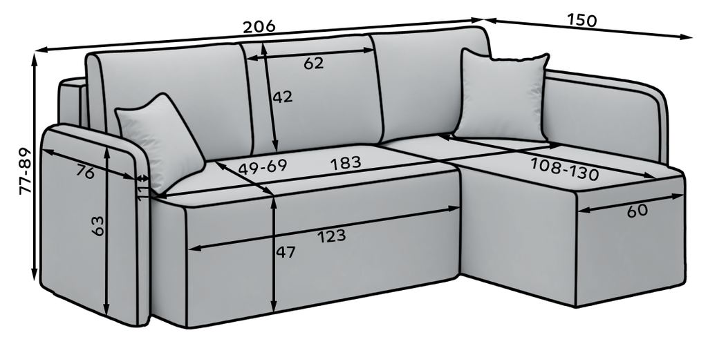 Hadson 3 Seater Storage Sleeper Chaise Sofa - Dark Brown