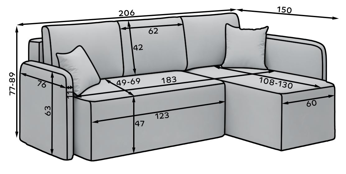 Hadson 3 Seater Storage Sleeper Chaise Sofa - Dark Brown