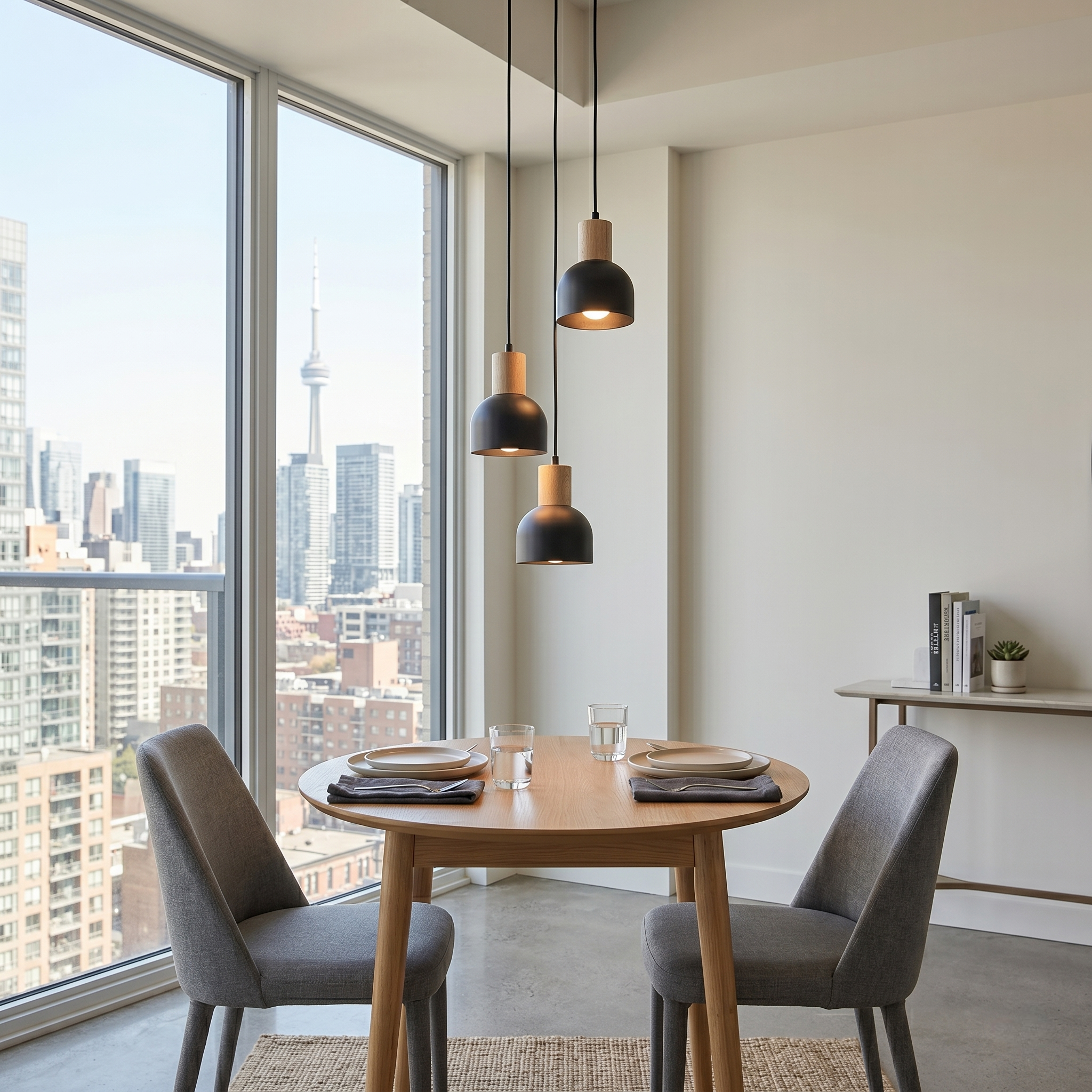 CAIRO Black & Wood 3-Light Pendant for Dining Room, Stairwell & Modern Interiors