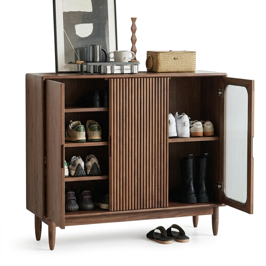 SC03 Ash Wood Shoe Cabinet, Walnut Finish