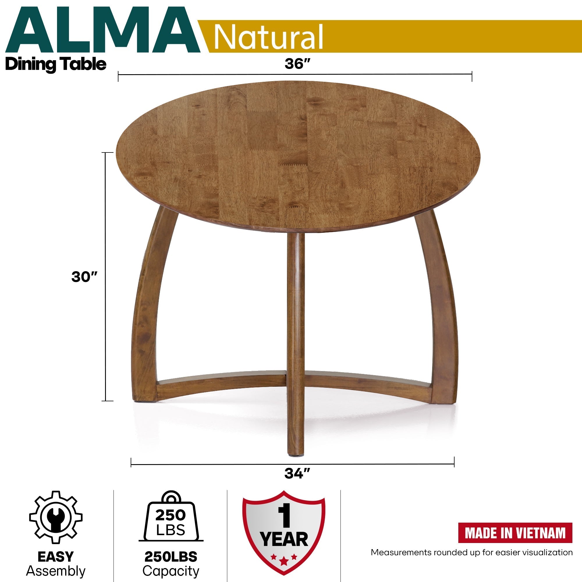Alma 36 Inches Round Dining Table