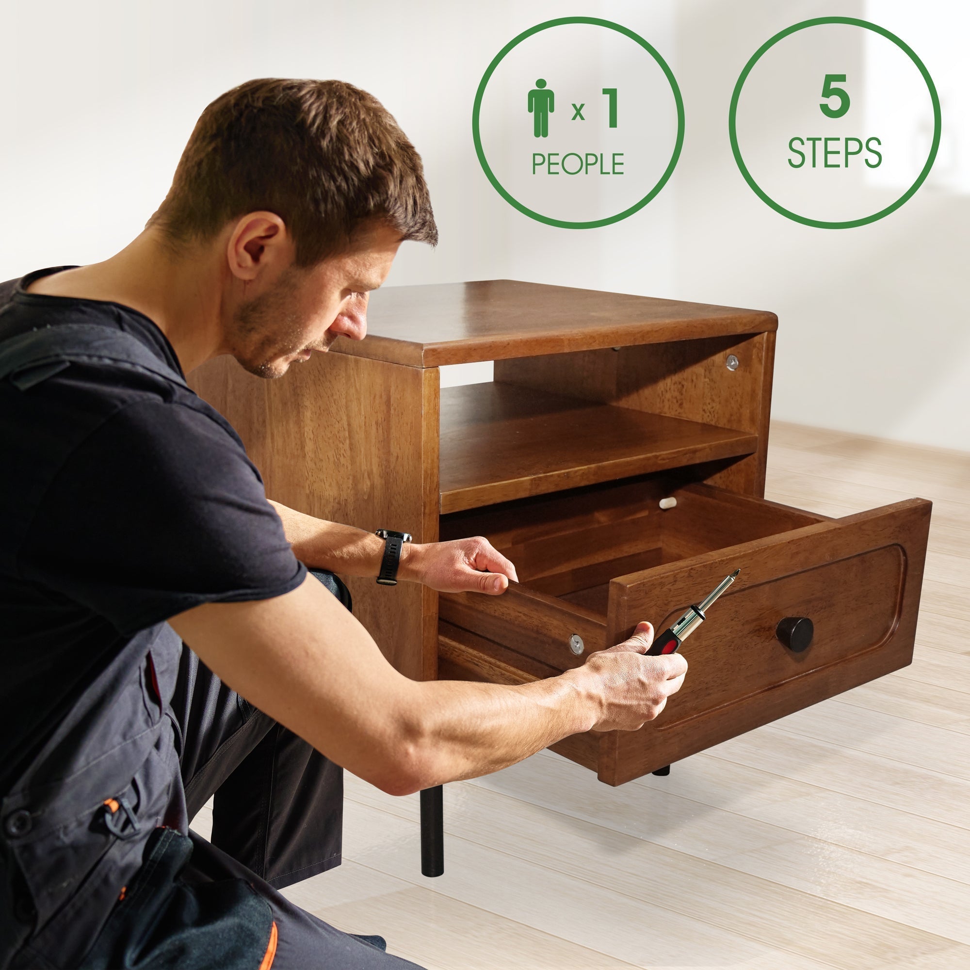 Savana Single Drawer Solid Wood Nightstand