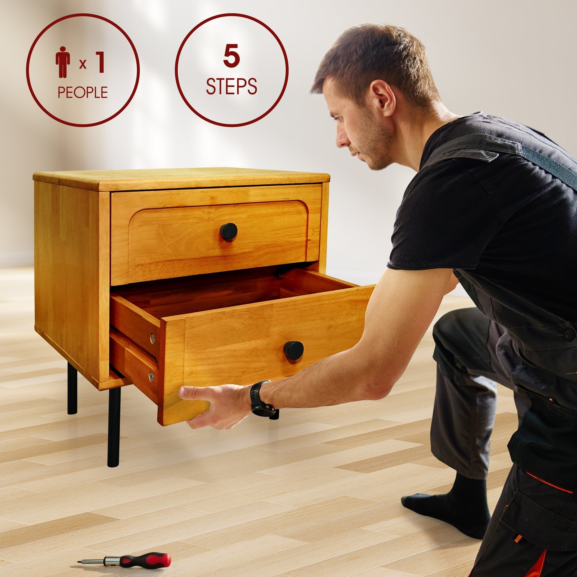Savana 2 - Drawer Solid Wood Nightstand
