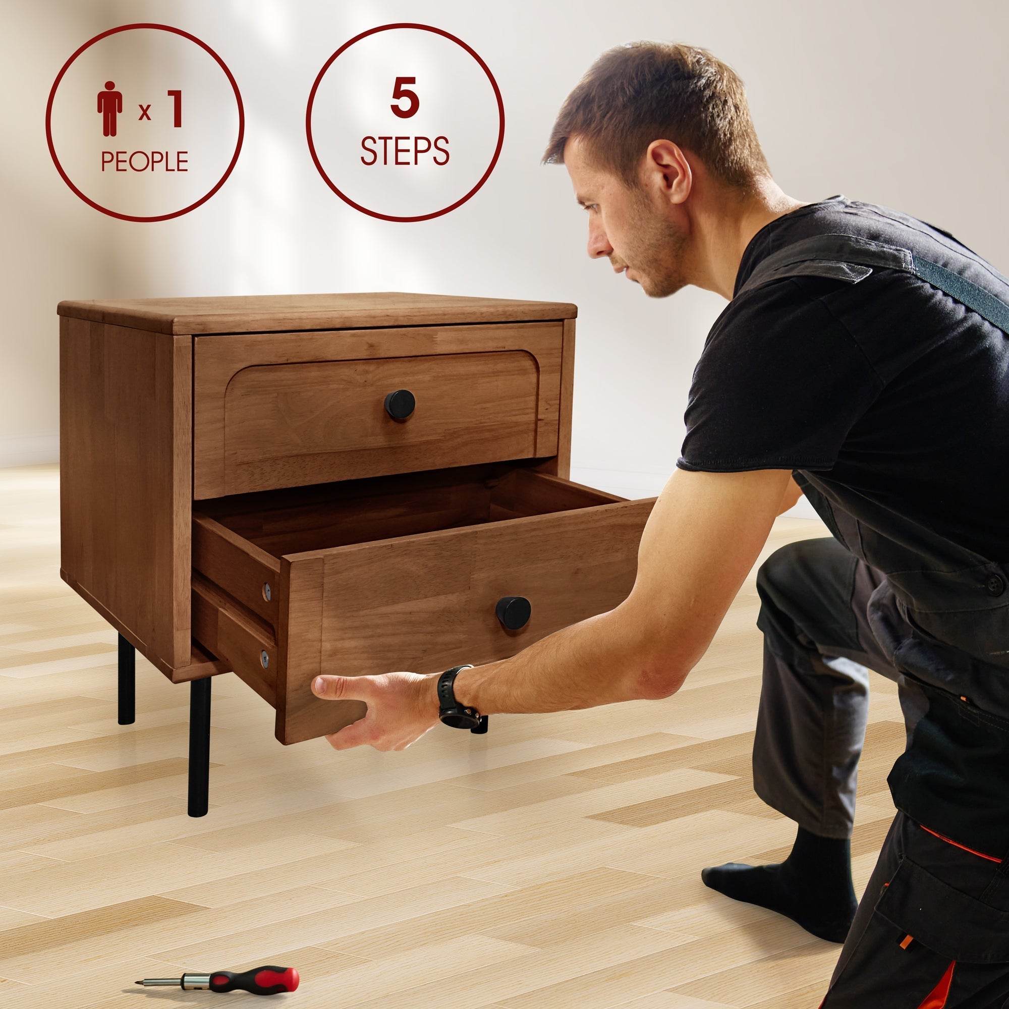 Savana 2 - Drawer Solid Wood Nightstand