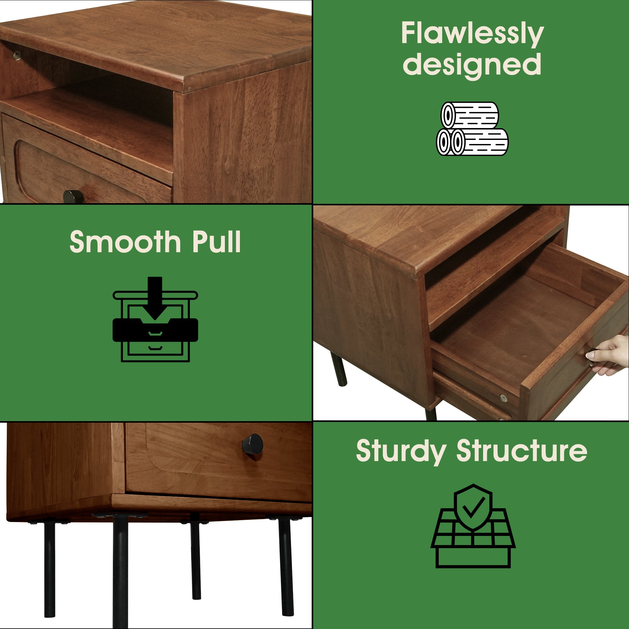 Savana Single Drawer Solid Wood Nightstand