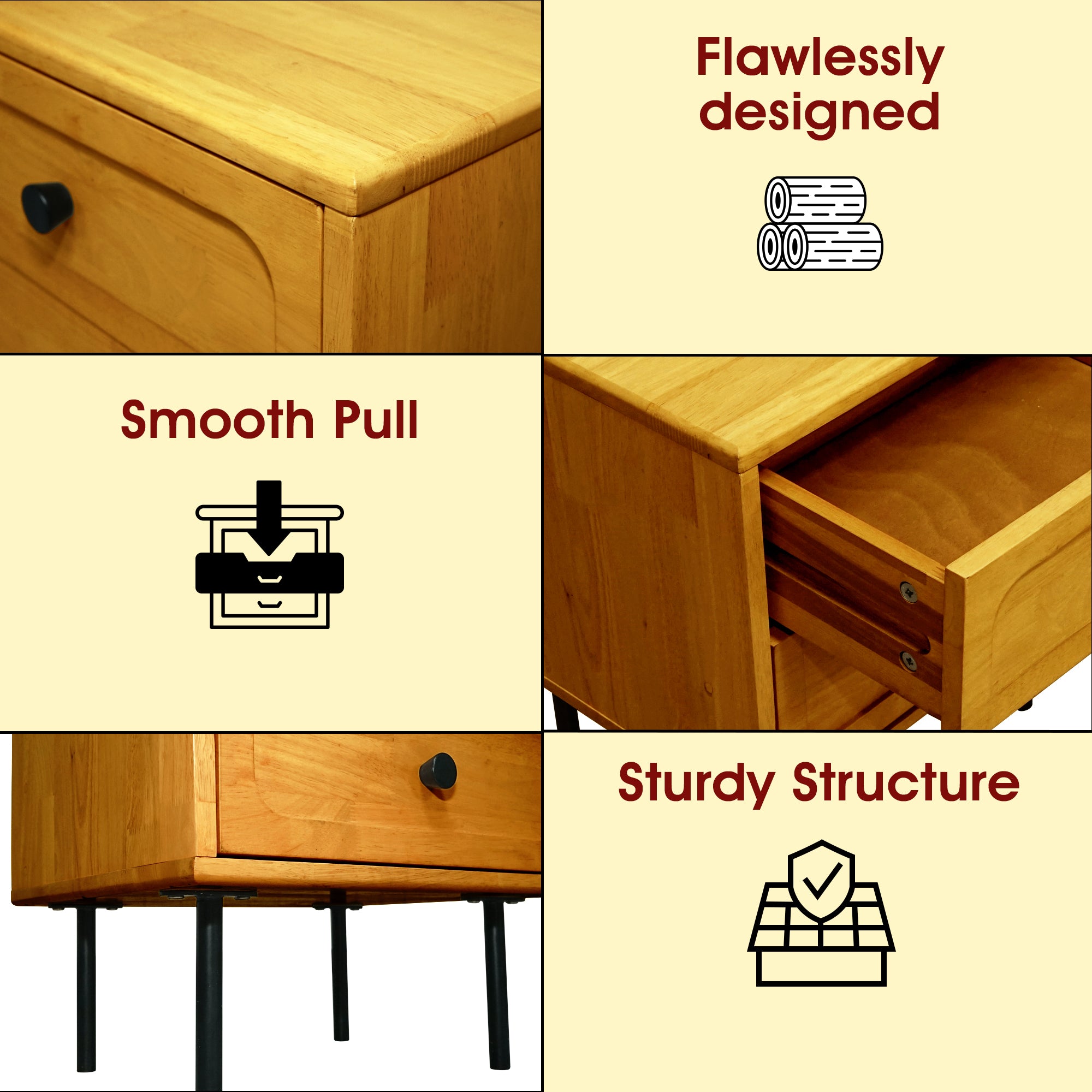 Savana 2 - Drawer Solid Wood Nightstand