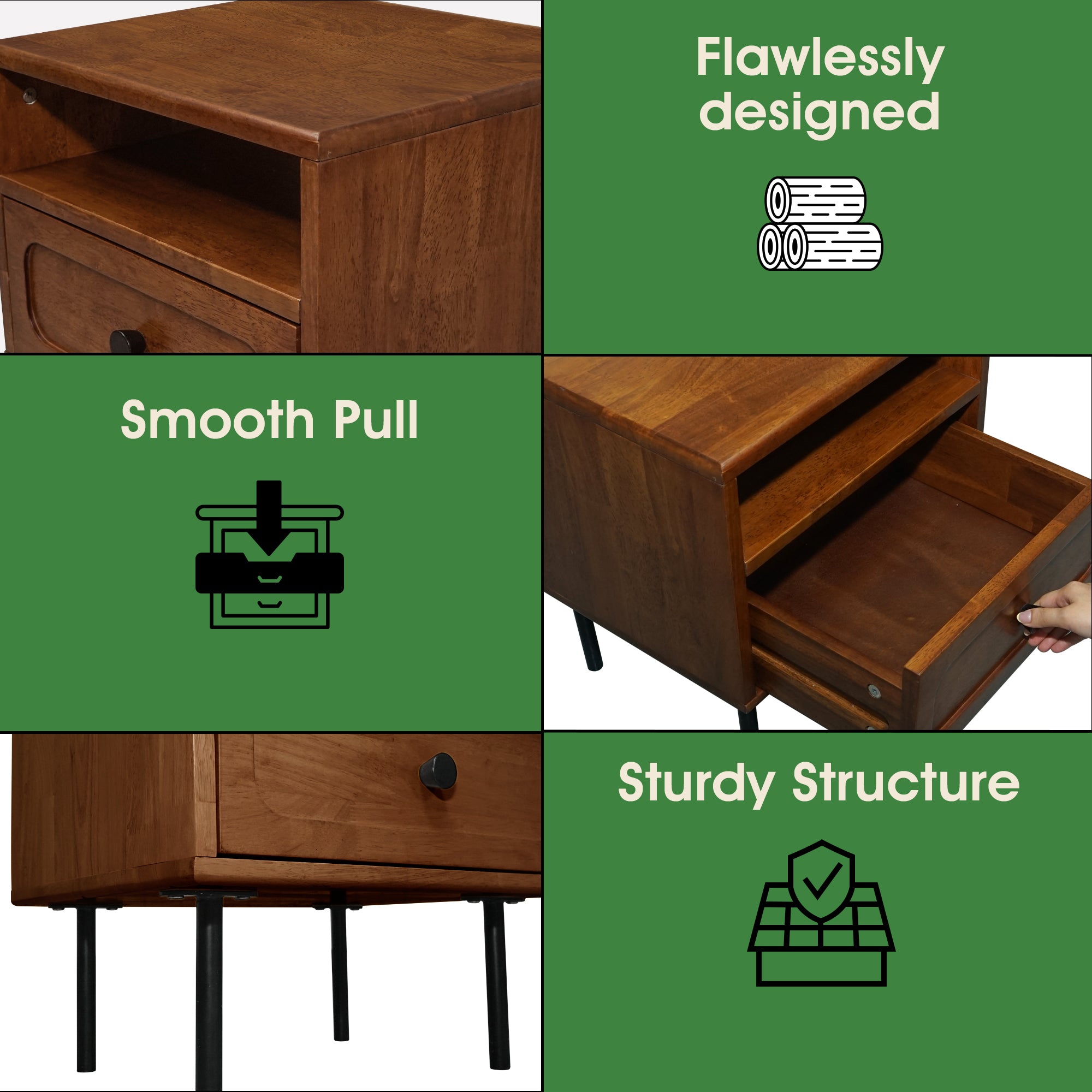 Savana Single Drawer Solid Wood Nightstand
