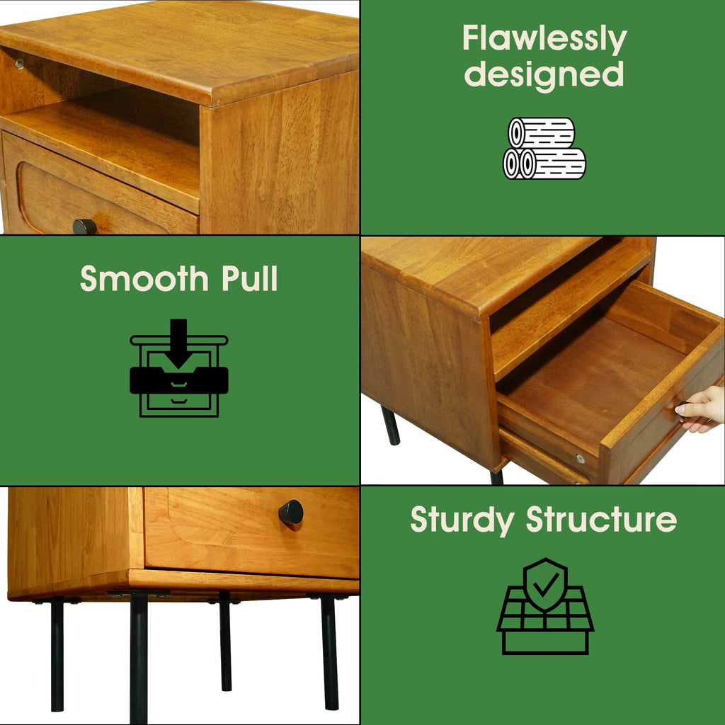 Savana Single Drawer Solid Wood Nightstand