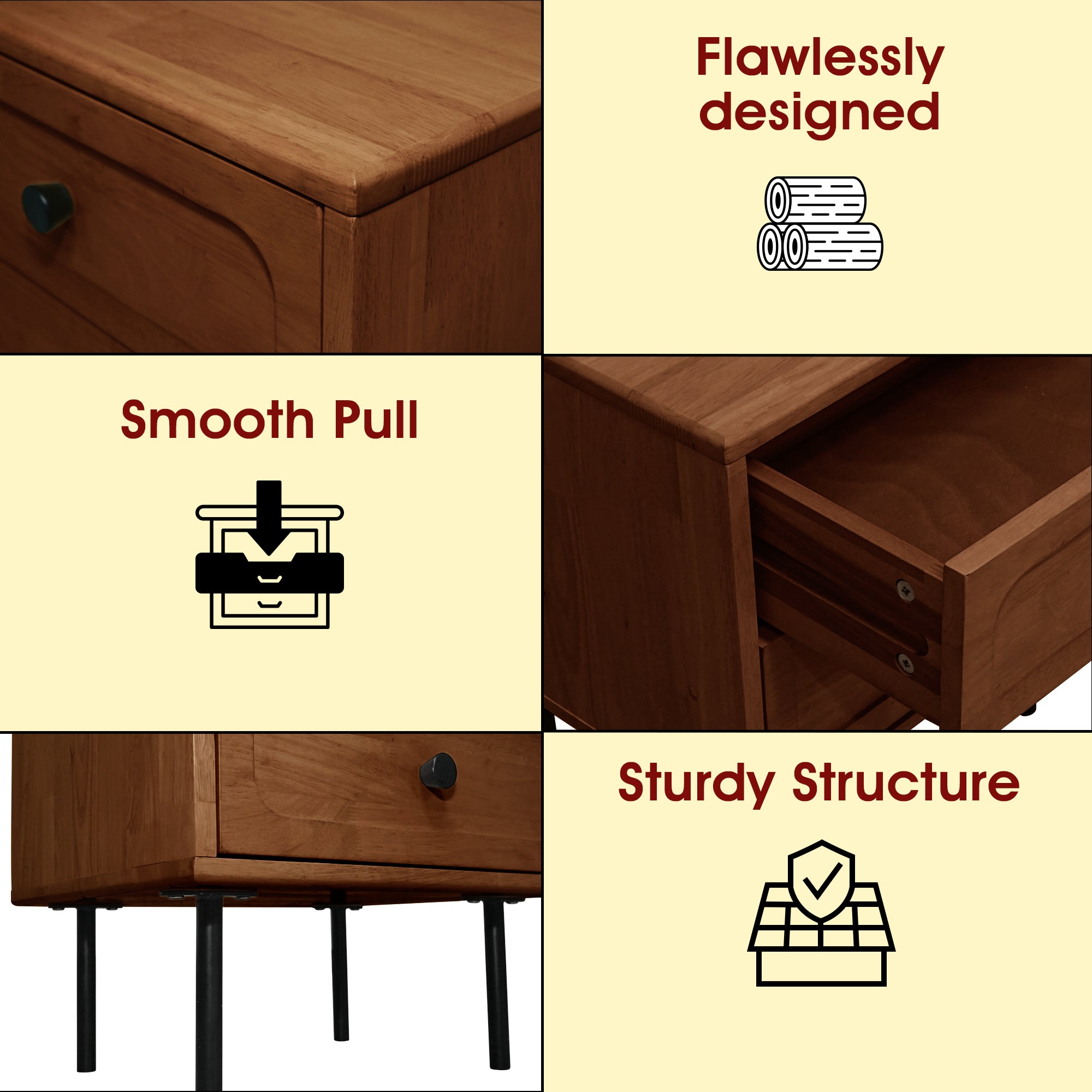 Savana 2 - Drawer Solid Wood Nightstand