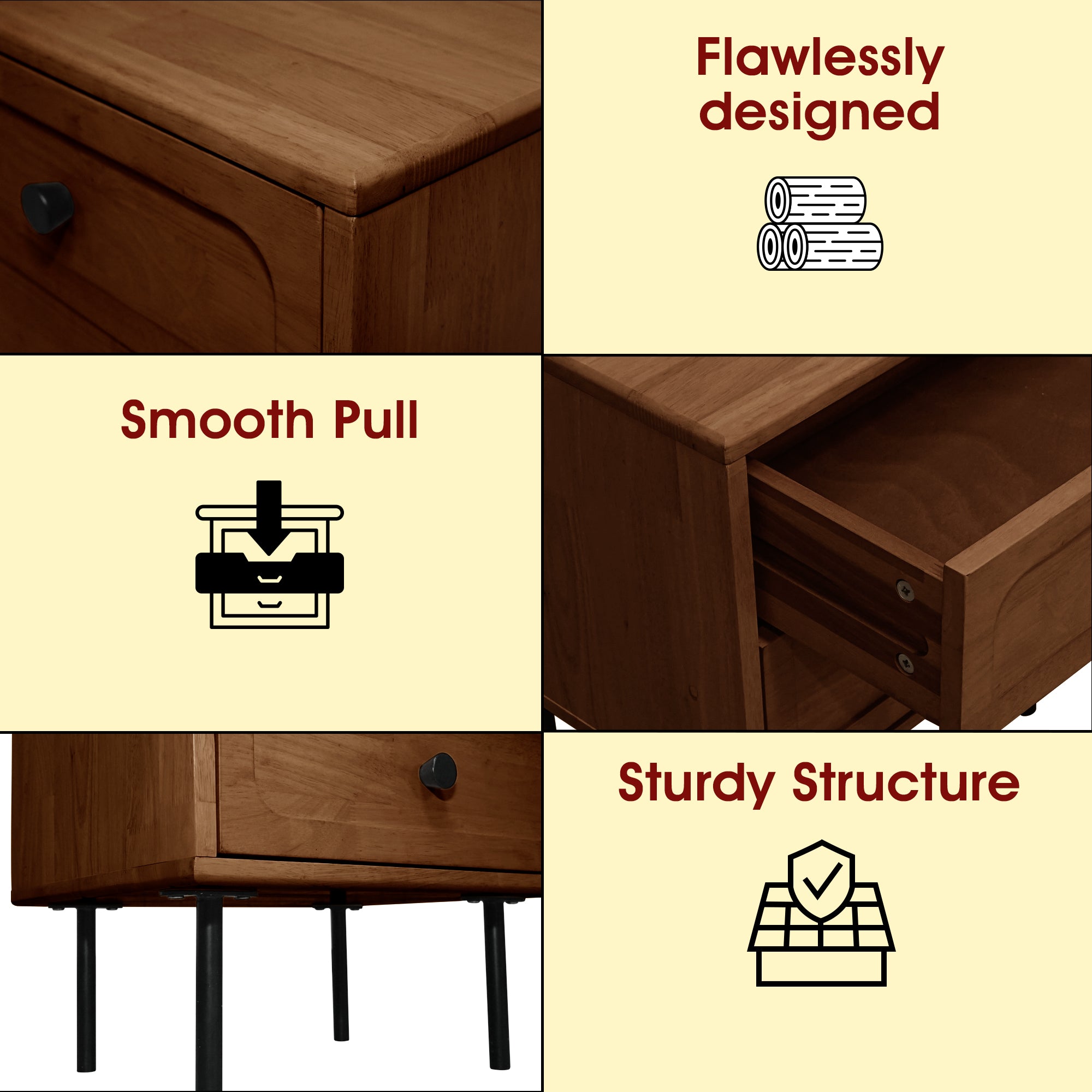 Savana 2 - Drawer Solid Wood Nightstand