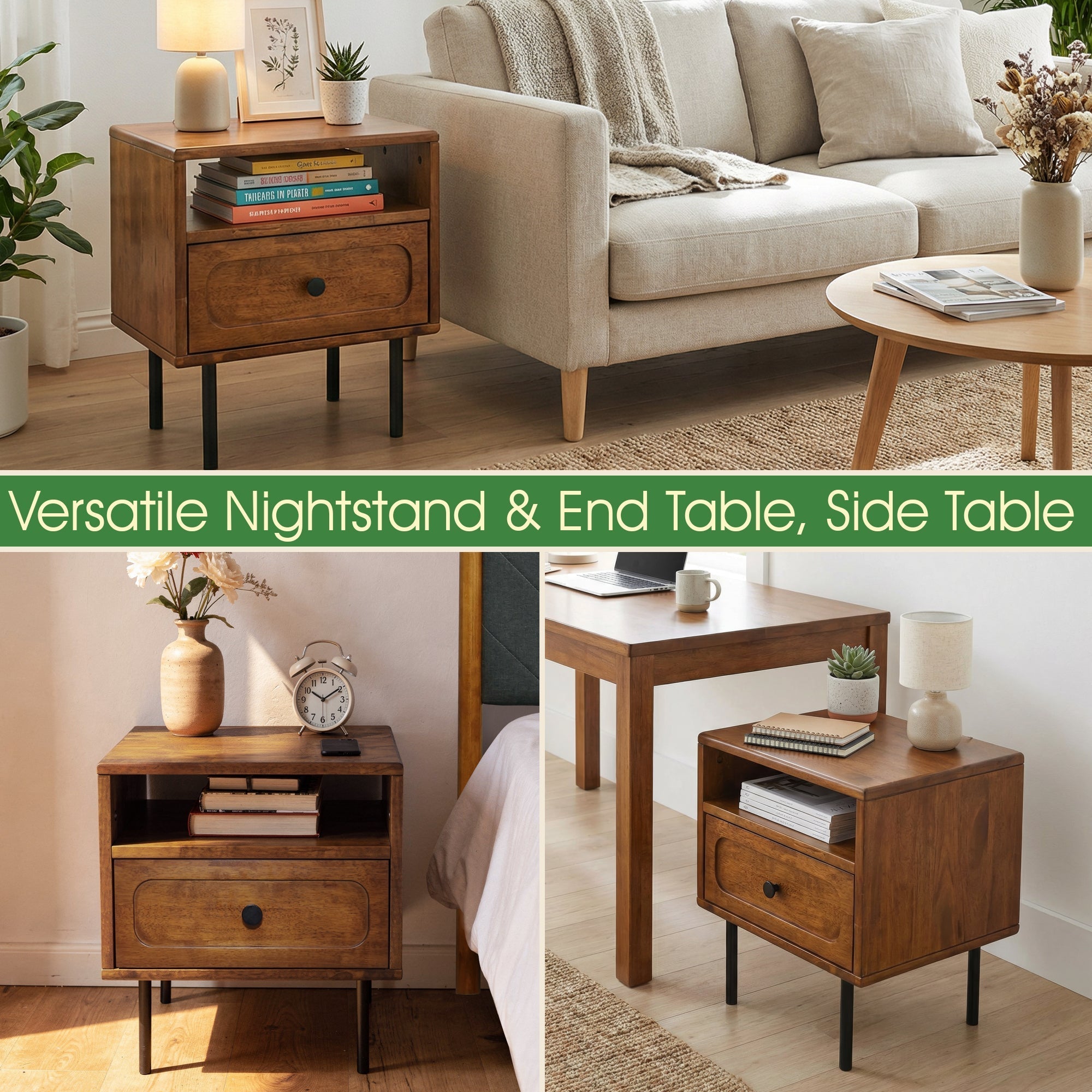Savana Single Drawer Solid Wood Nightstand