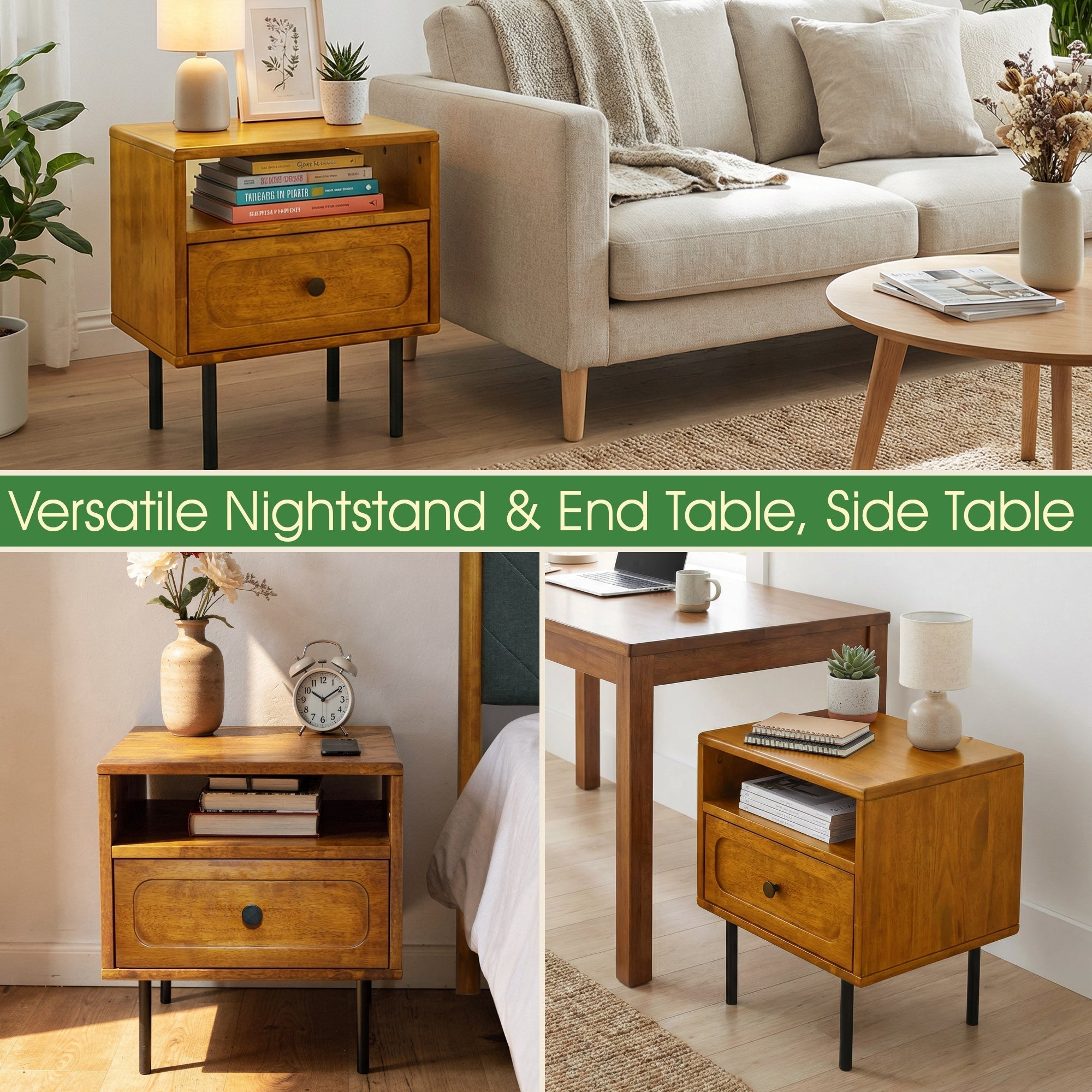 Savana Single Drawer Solid Wood Nightstand