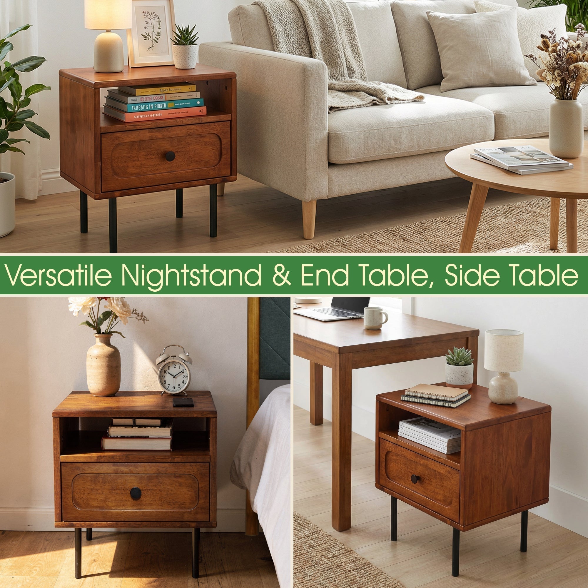 Savana Single Drawer Solid Wood Nightstand