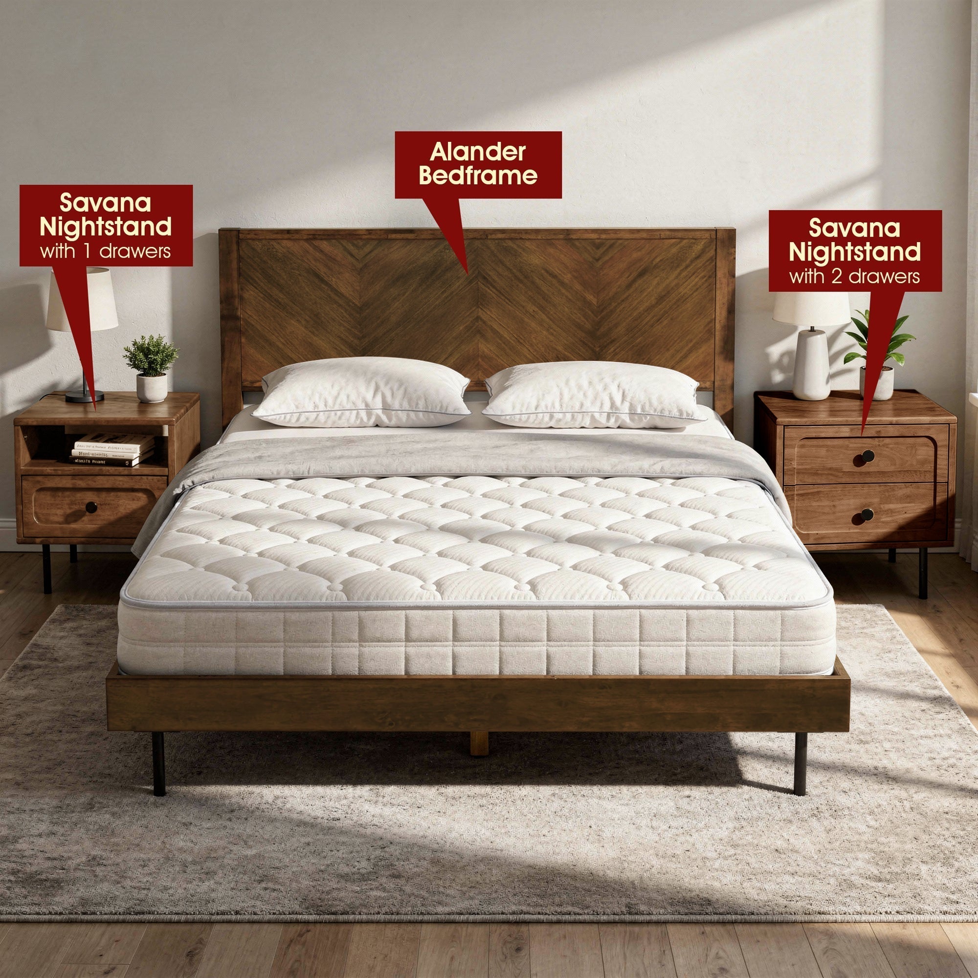 Savana 2 - Drawer Solid Wood Nightstand