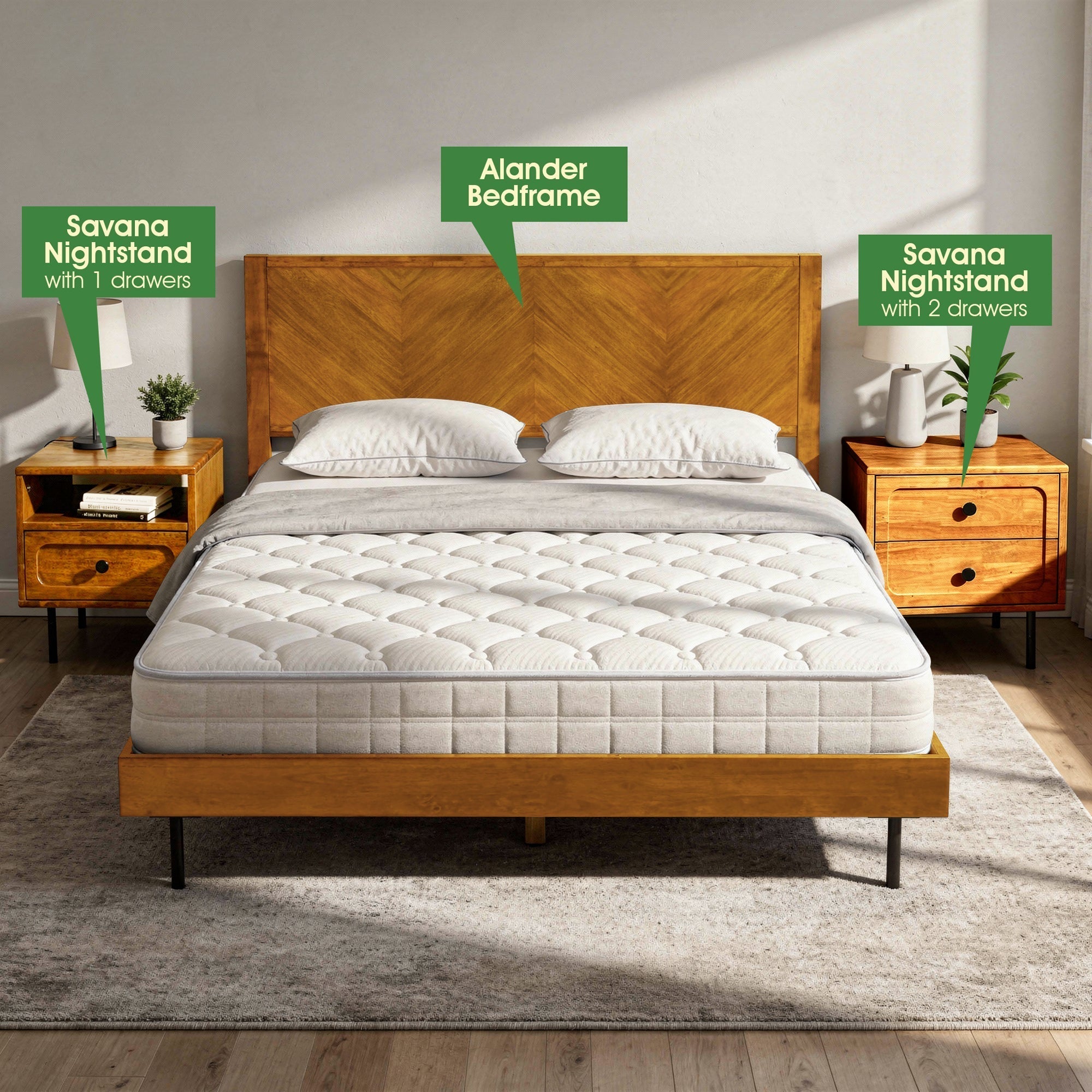 Savana Single Drawer Solid Wood Nightstand