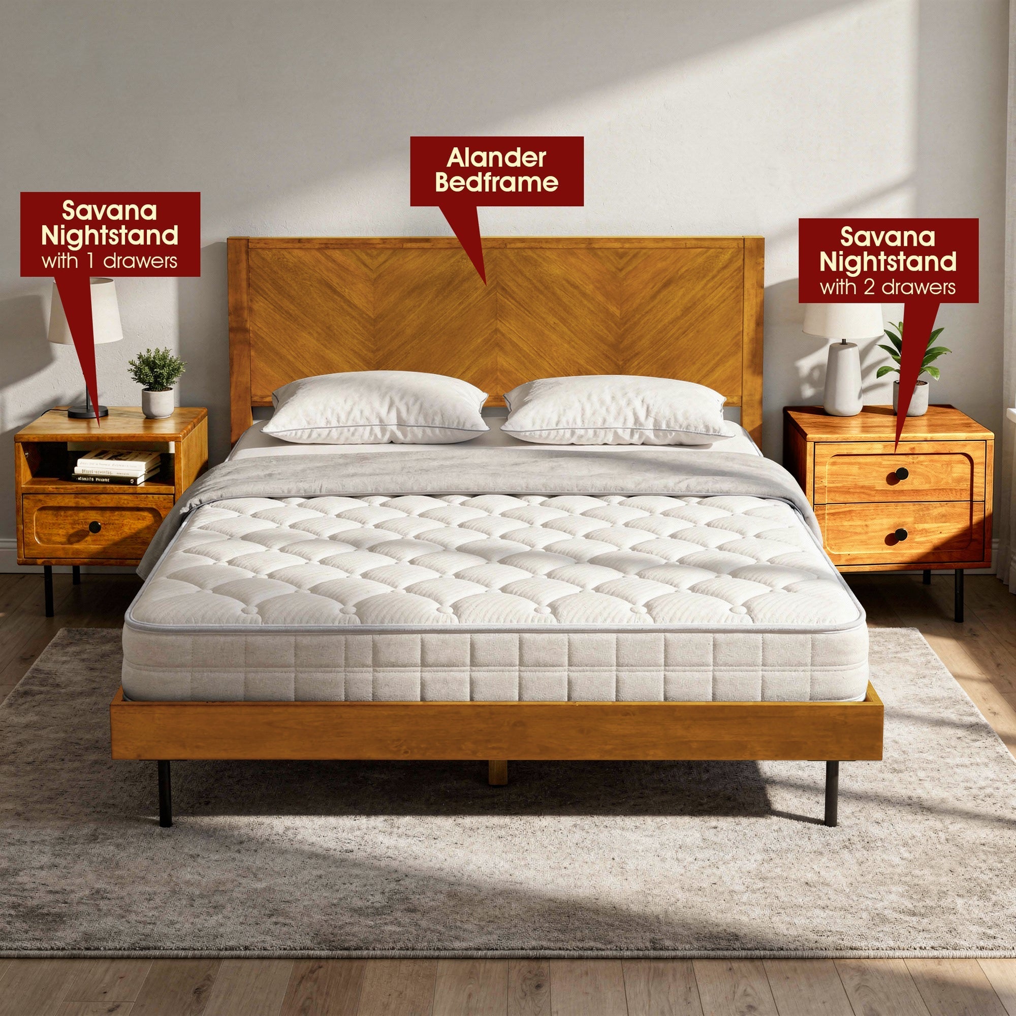 Savana 2 - Drawer Solid Wood Nightstand