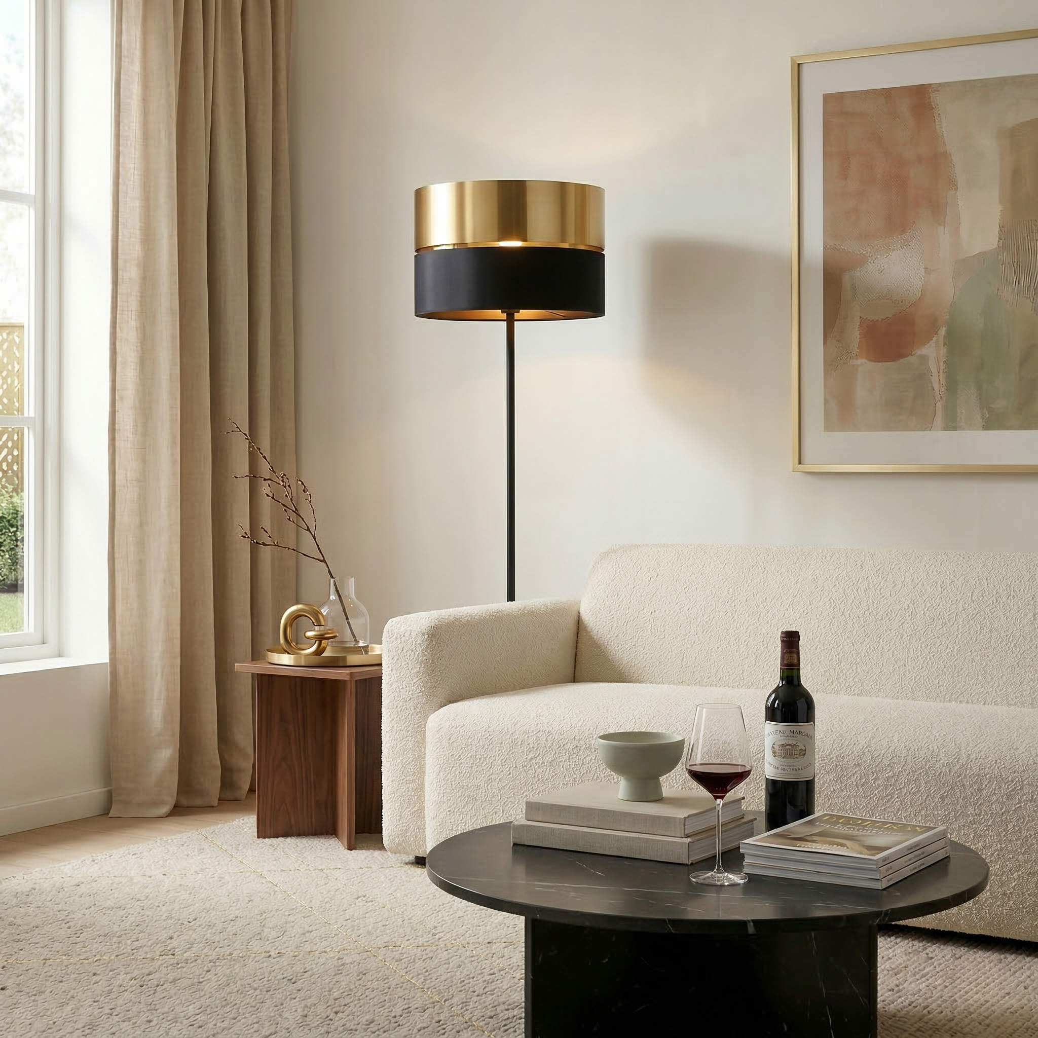 HILTON Black & Gold Floor Lamp for Living Room & Bedroom