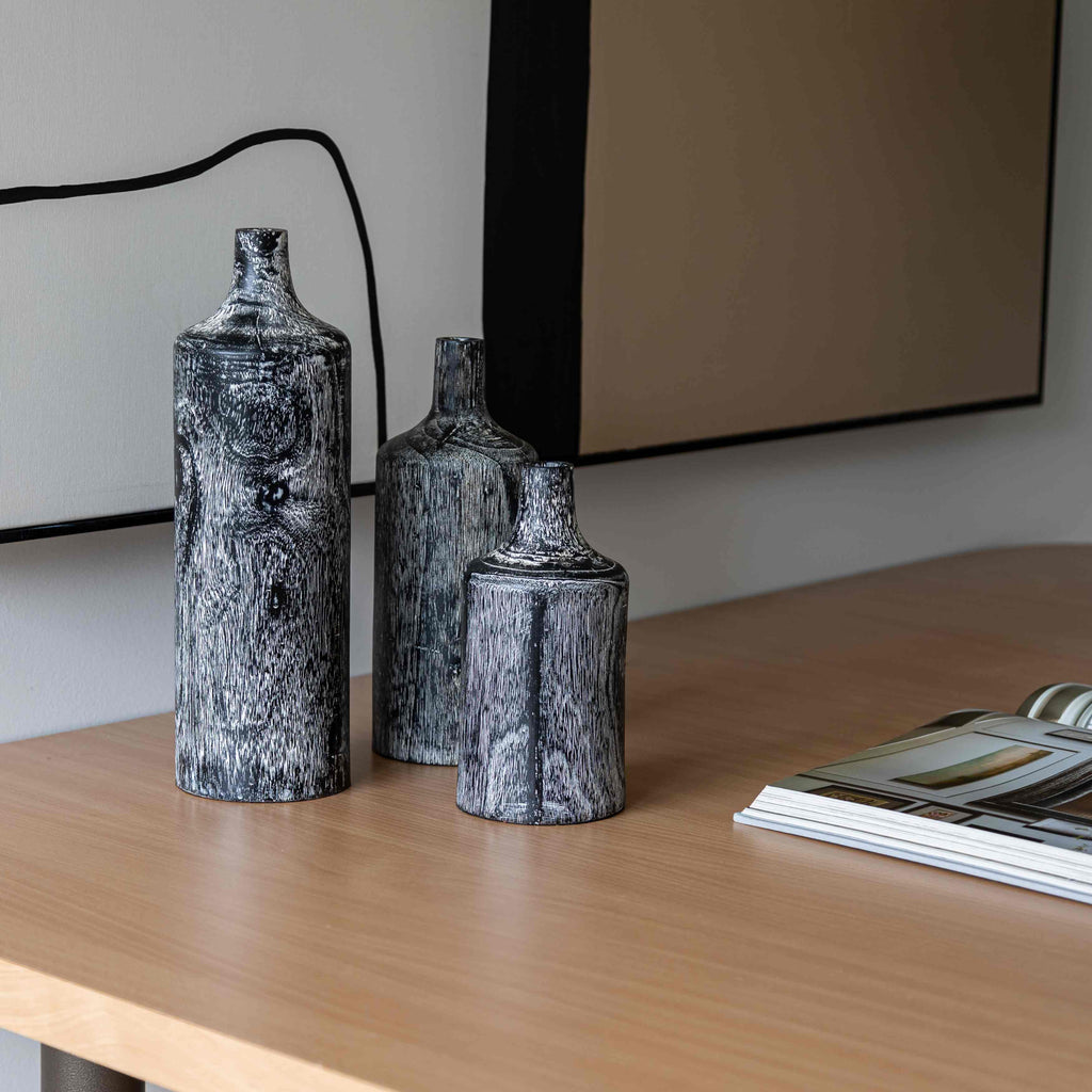 Natura Harper Vase Set of 3 - Burnt Black Teak