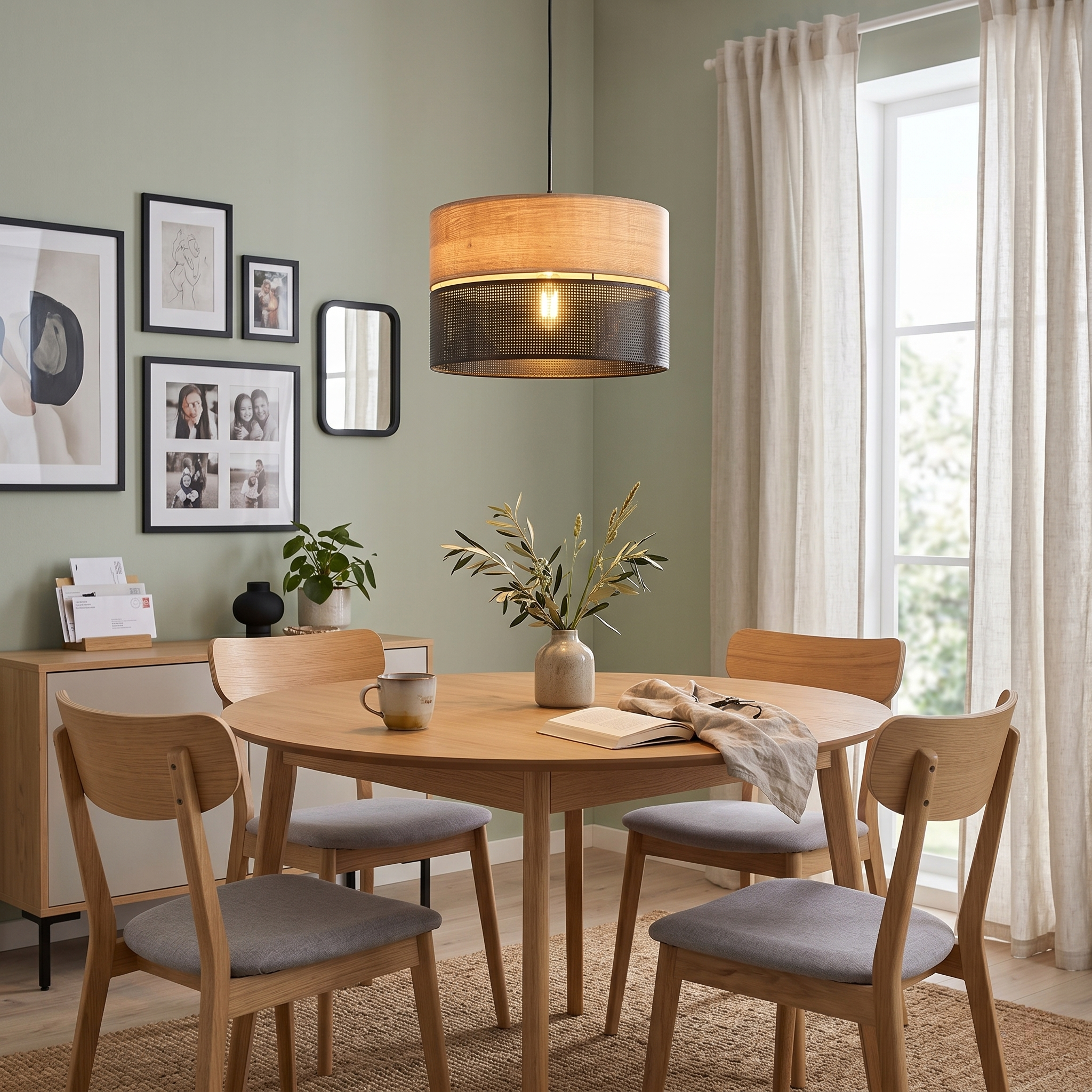 Nicol Scandinavian Drum Pendant Light for Dining Room & Bedroom