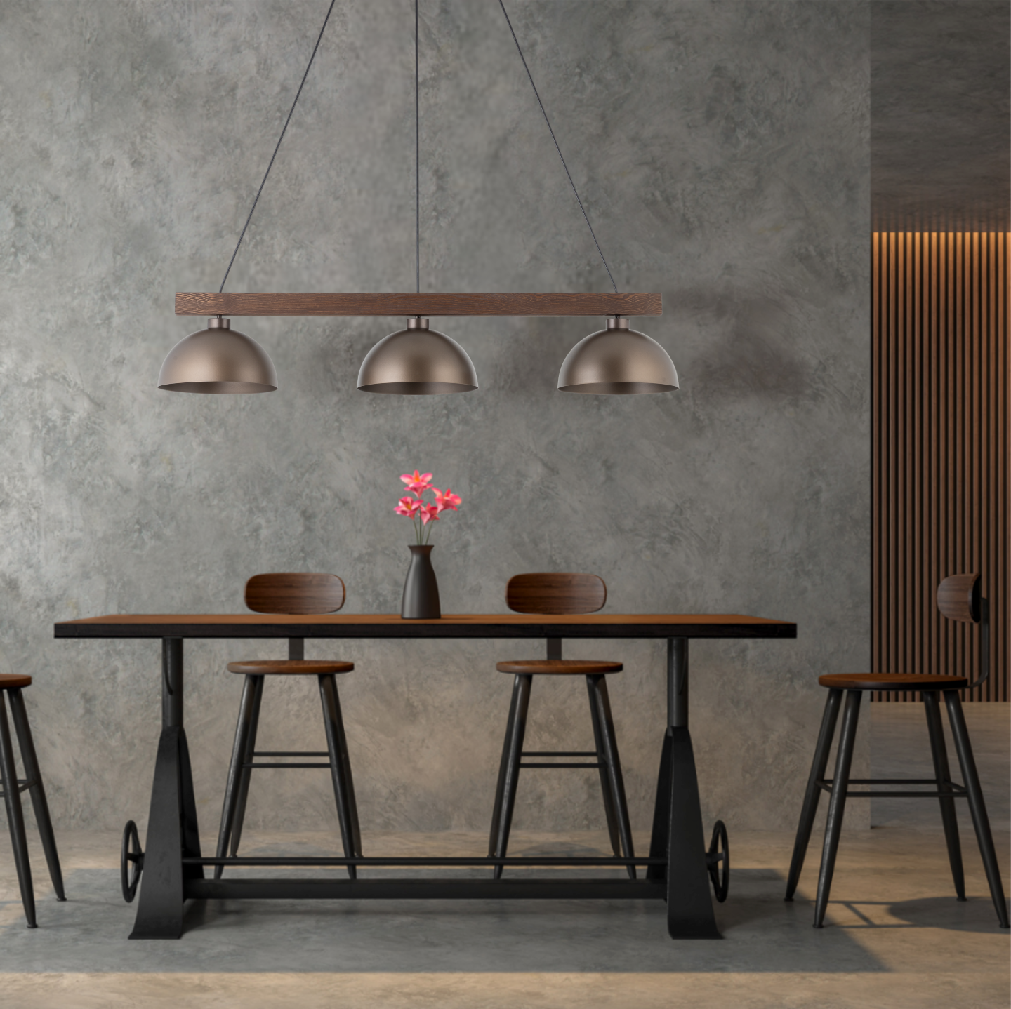 OSLO Brown Scandinavian 3-Light Pendant for Dining Table & Kitchen Island