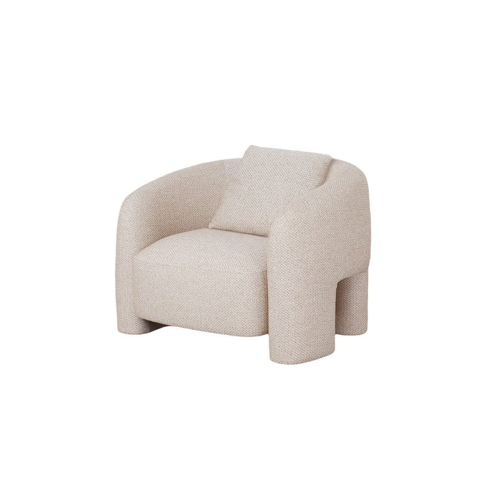 Chloe Pine Wood Tweed Accent Chair - Beige