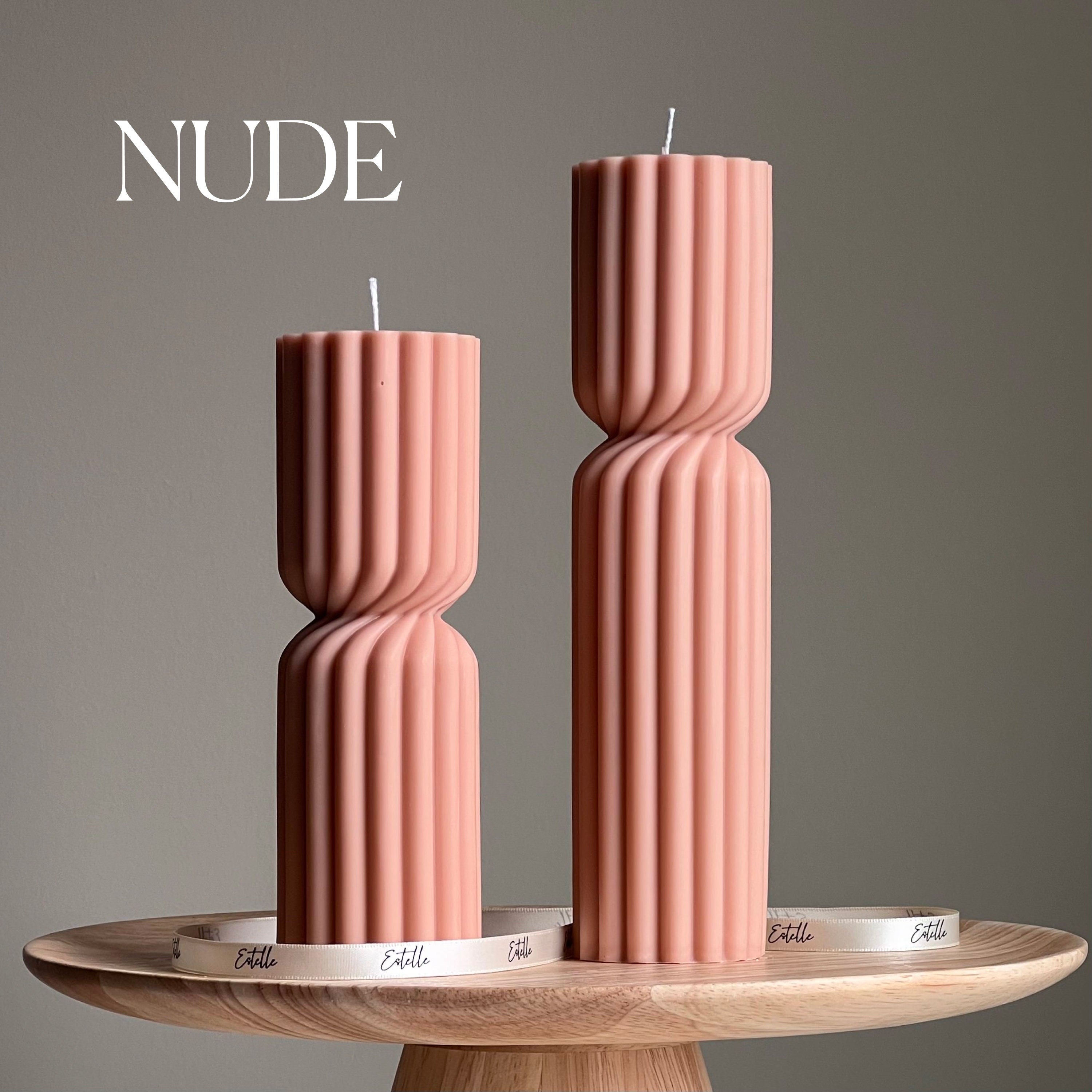 Big Ribbed Hourglass Pillar Candle | Sculptural Soy Candle