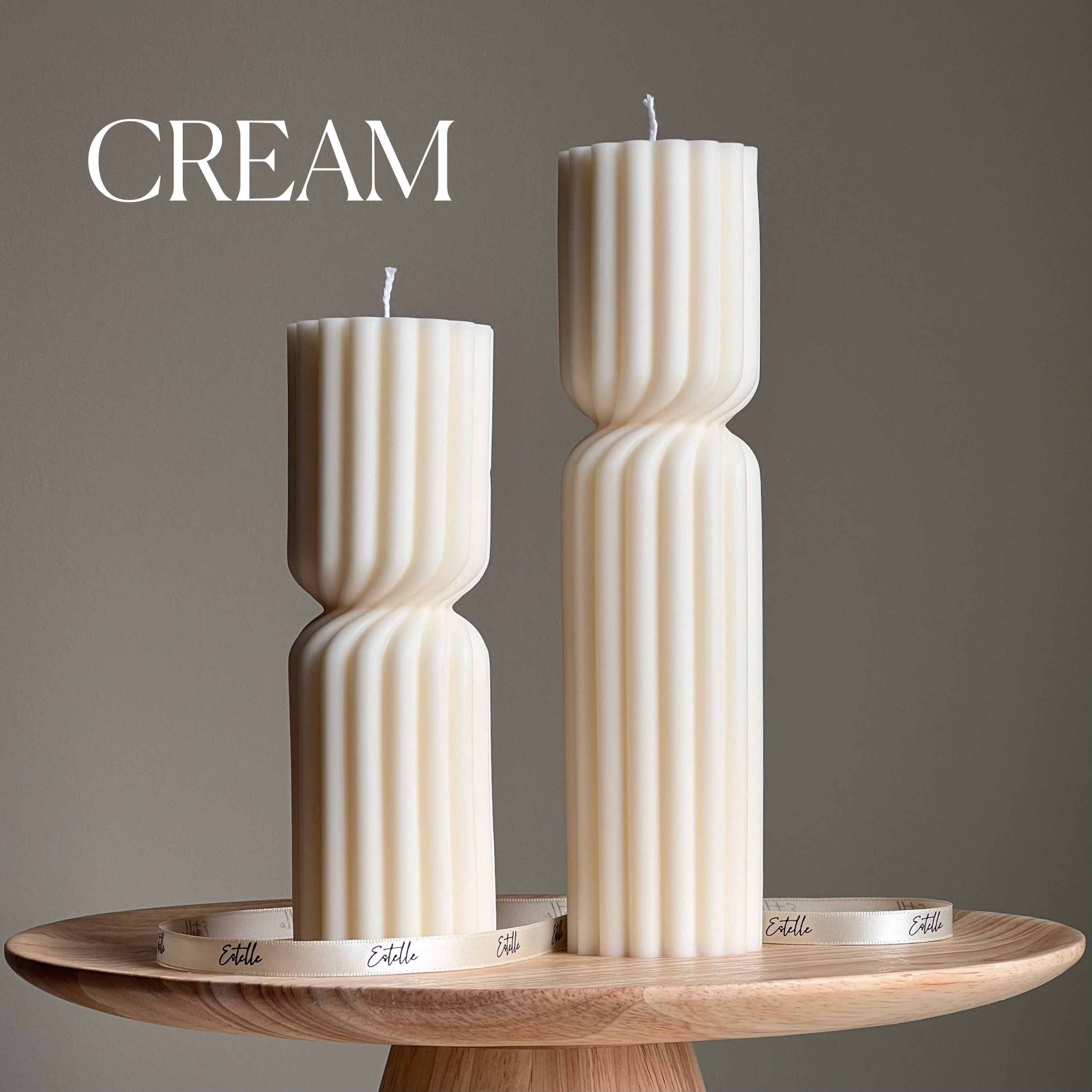 Big Ribbed Hourglass Pillar Candle | Sculptural Soy Candle