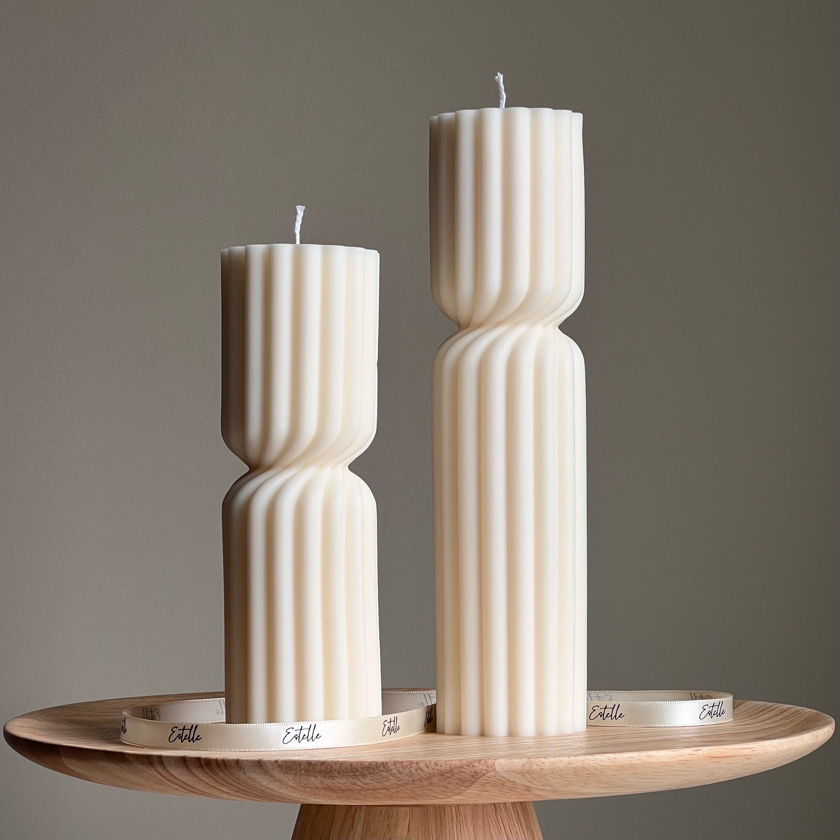 Big Ribbed Hourglass Pillar Candle | Sculptural Soy Candle