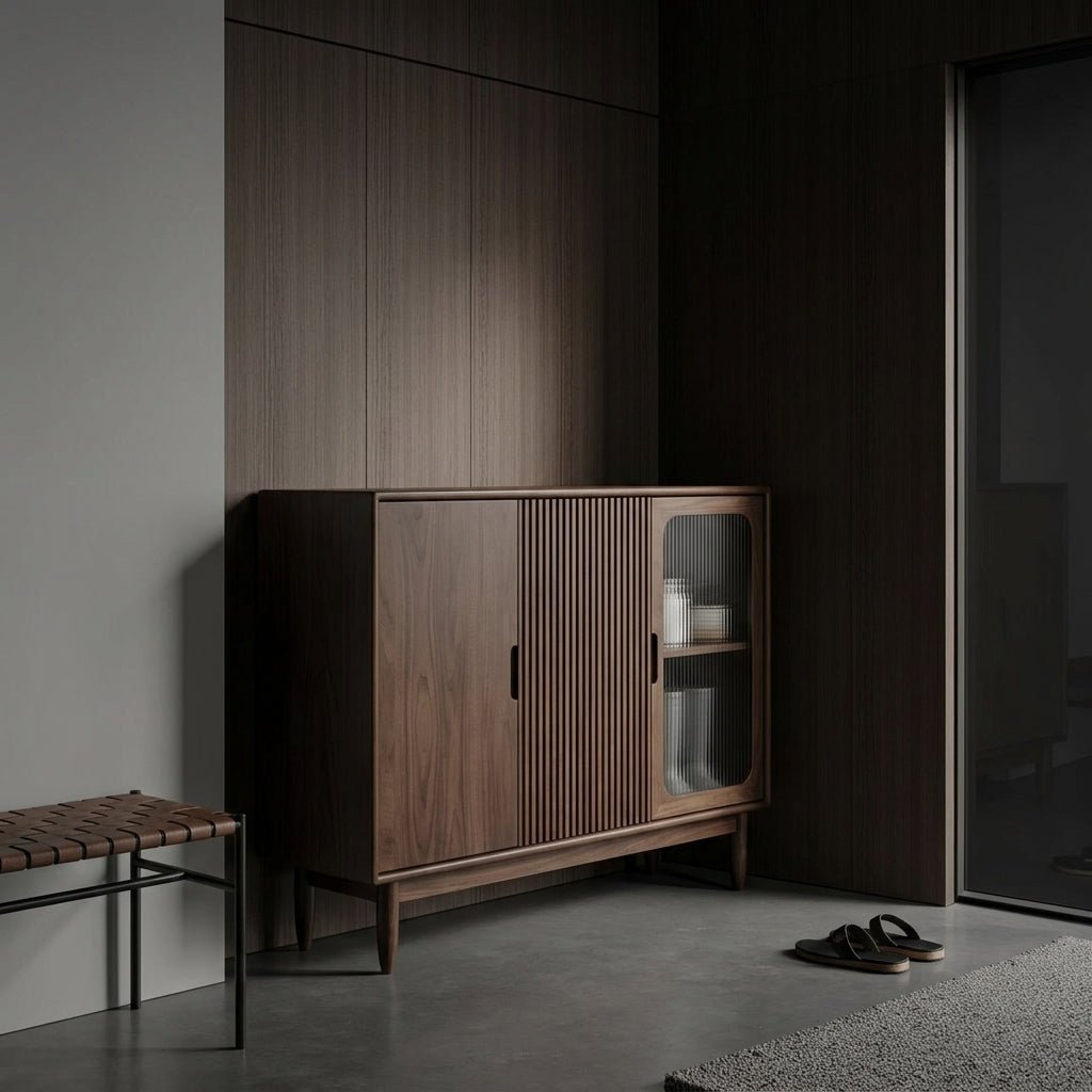 SC03 Ash Wood Shoe Cabinet, Walnut Finish