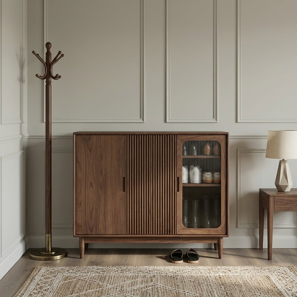 SC03 Ash Wood Shoe Cabinet, Walnut Finish