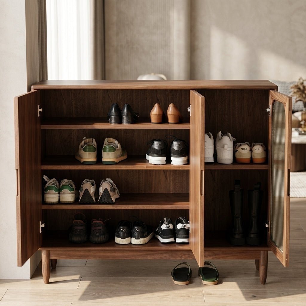SC03 Ash Wood Shoe Cabinet, Walnut Finish