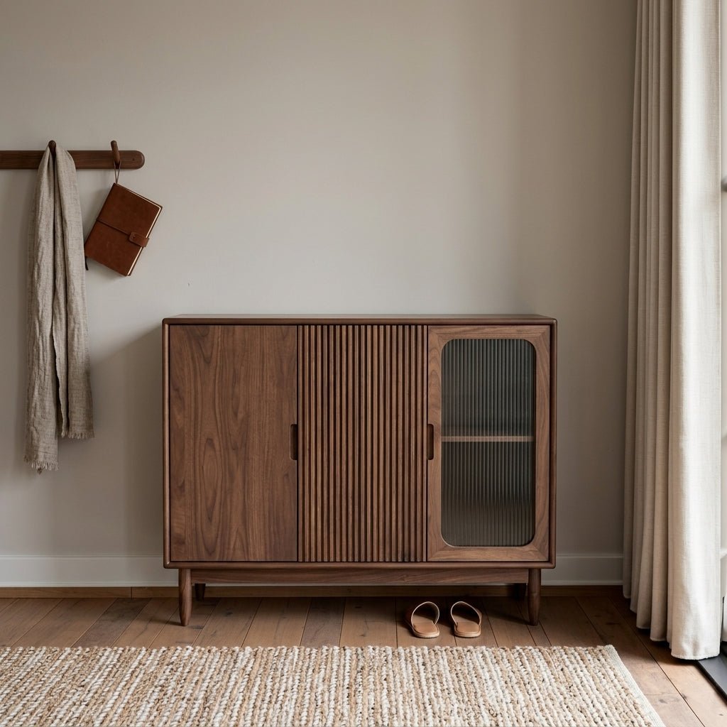 SC03 Ash Wood Shoe Cabinet, Walnut Finish
